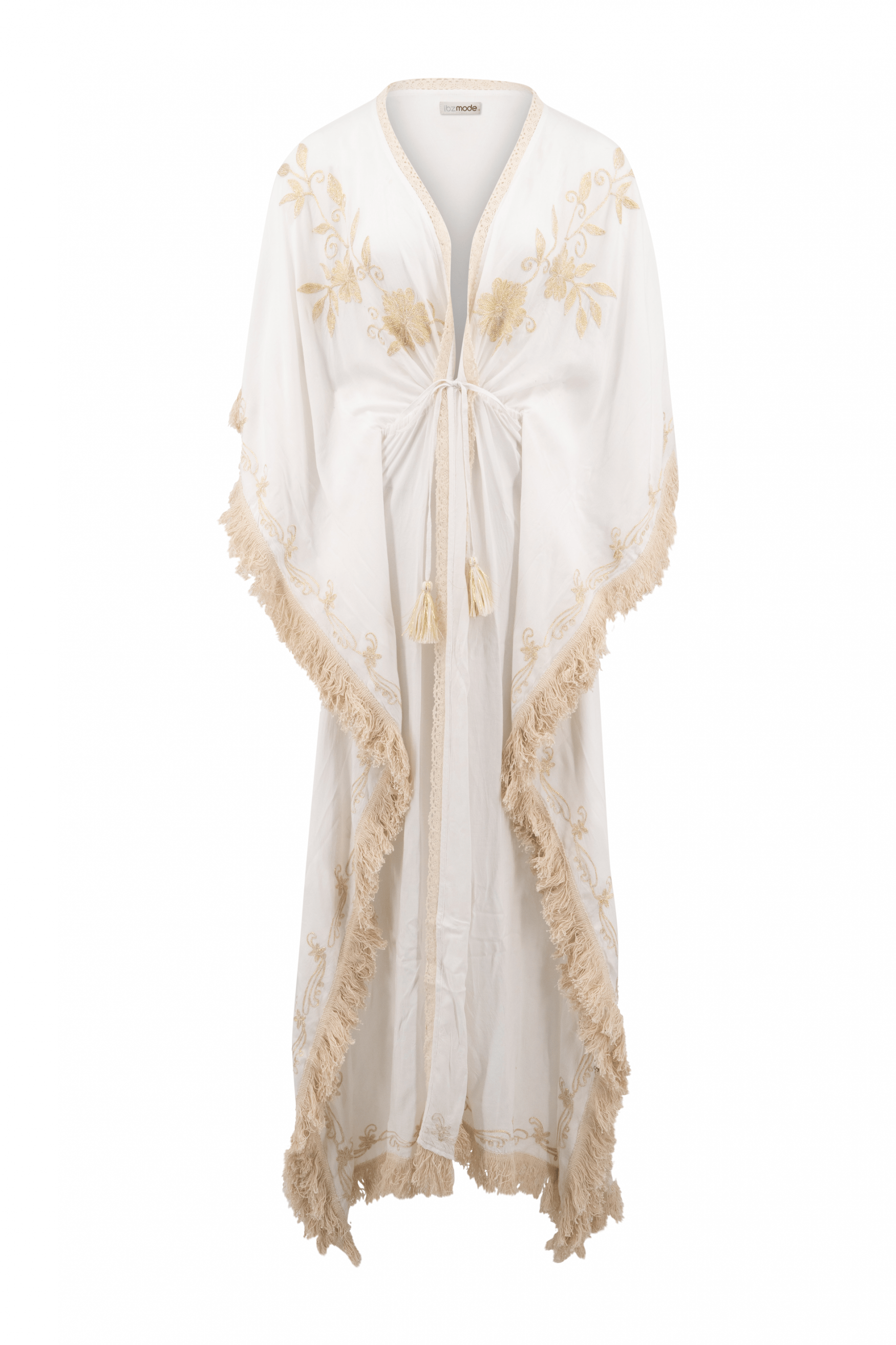 Bohemian kimono in white van ibzmode, Brands of Ibiza