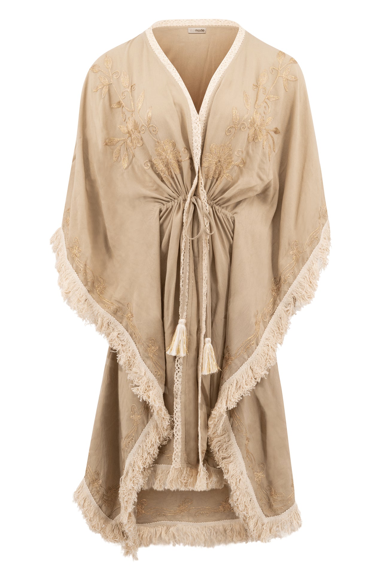 Bohemian kimono in light taupe van ibzmode, Brands of Ibiza