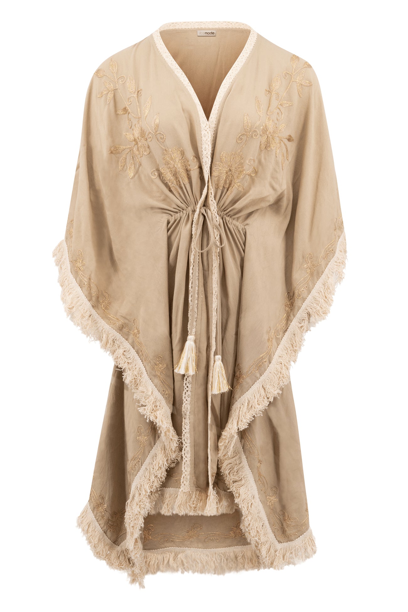 Bohemian kimono in light taupe van ibzmode, Brands of Ibiza