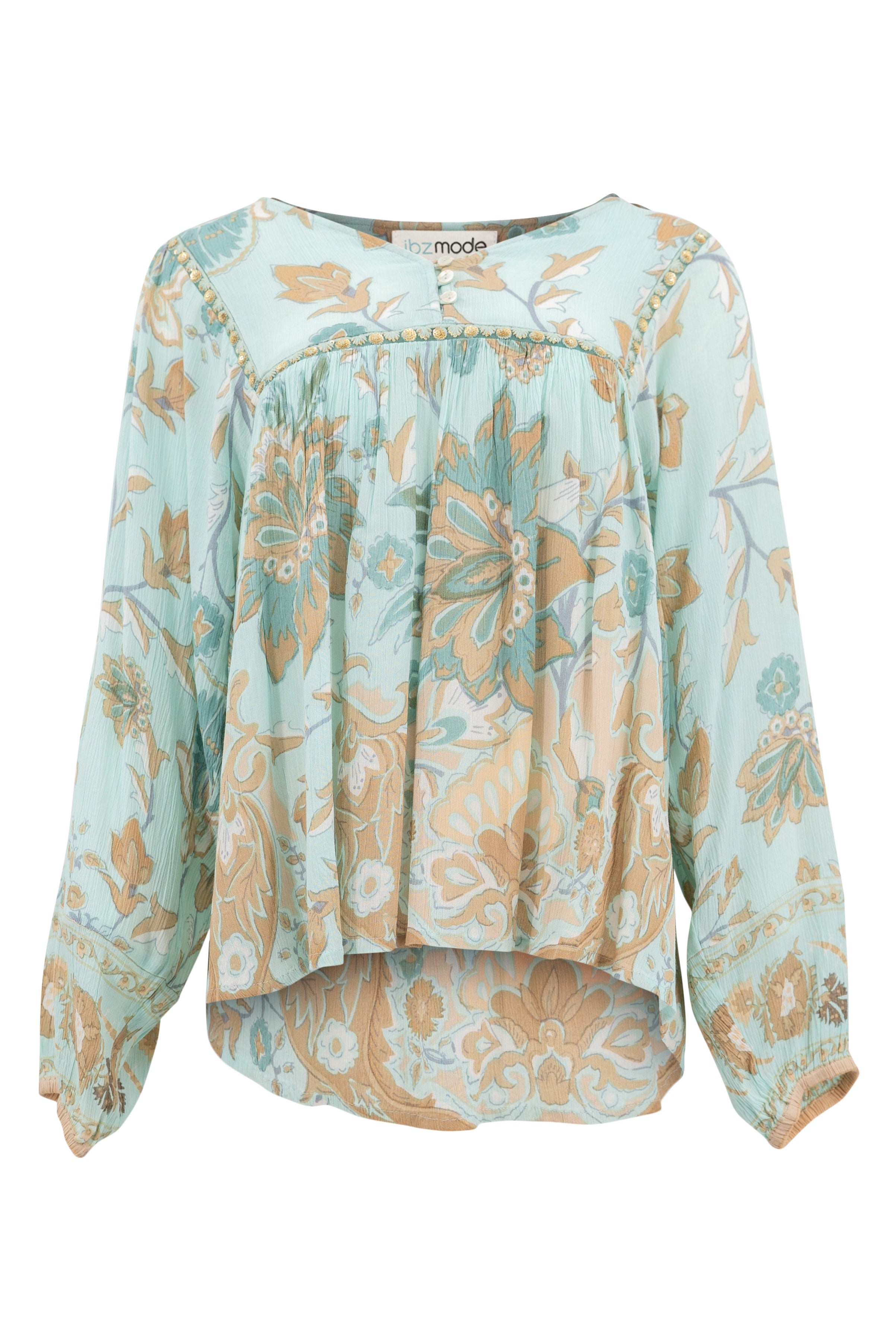 Blusa bohemia en aqua de ibzmode, Marcas de Ibiza