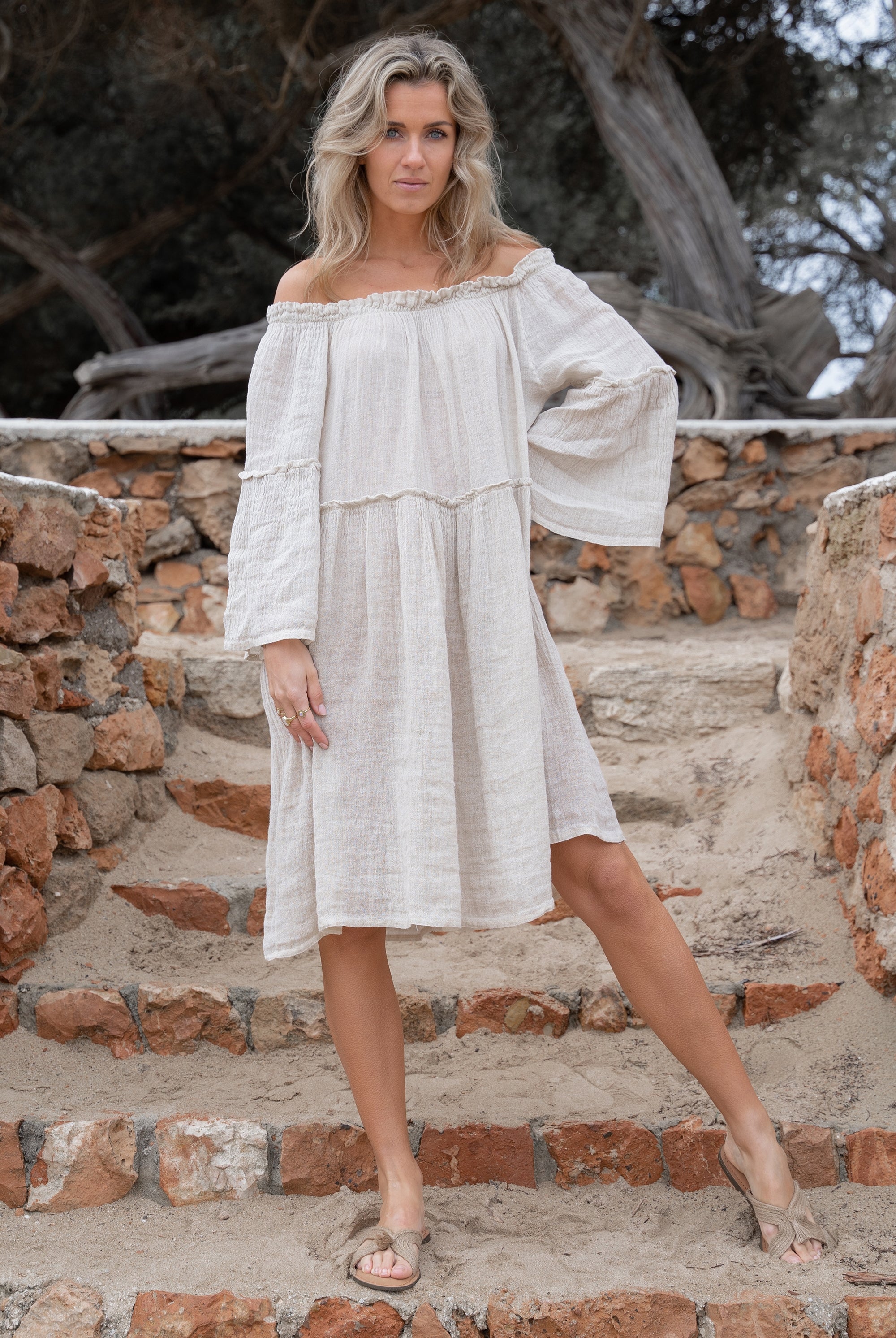 Bohemian jurk in sand van ibzmode, Brands of Ibiza