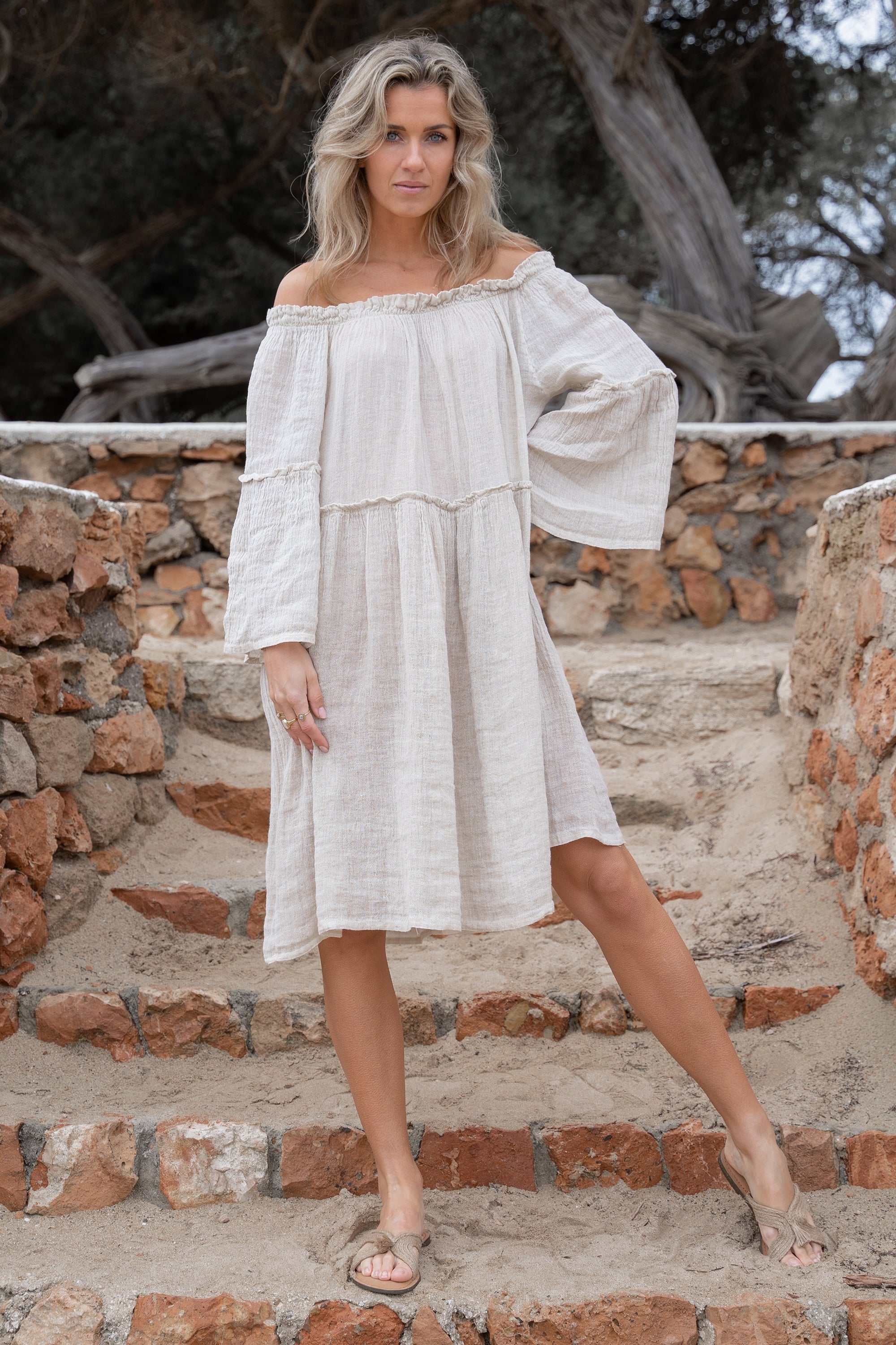 Bohemian jurk in sand van ibzmode, Brands of Ibiza