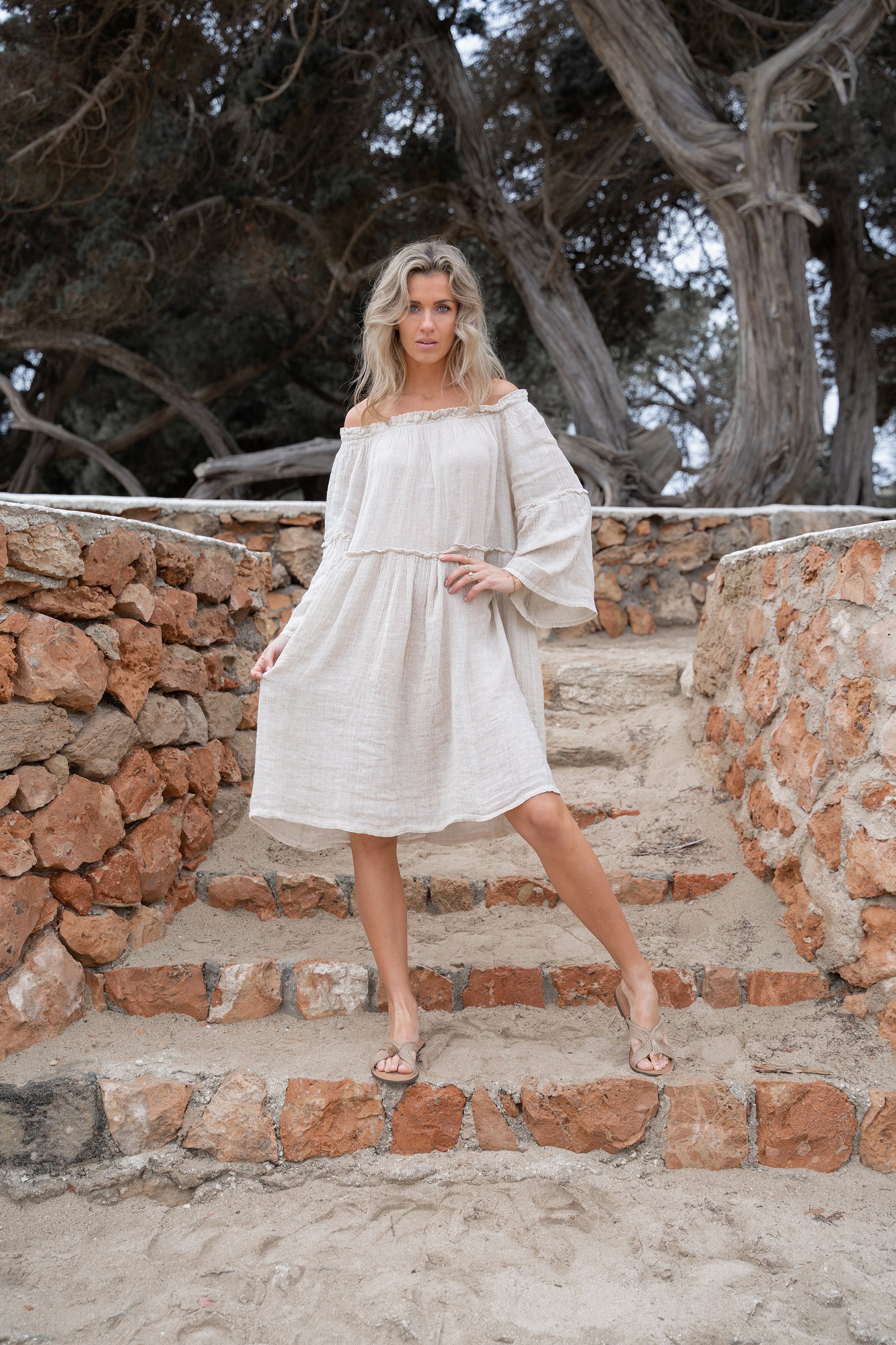 Bohemian jurk in sand van ibzmode, Brands of Ibiza