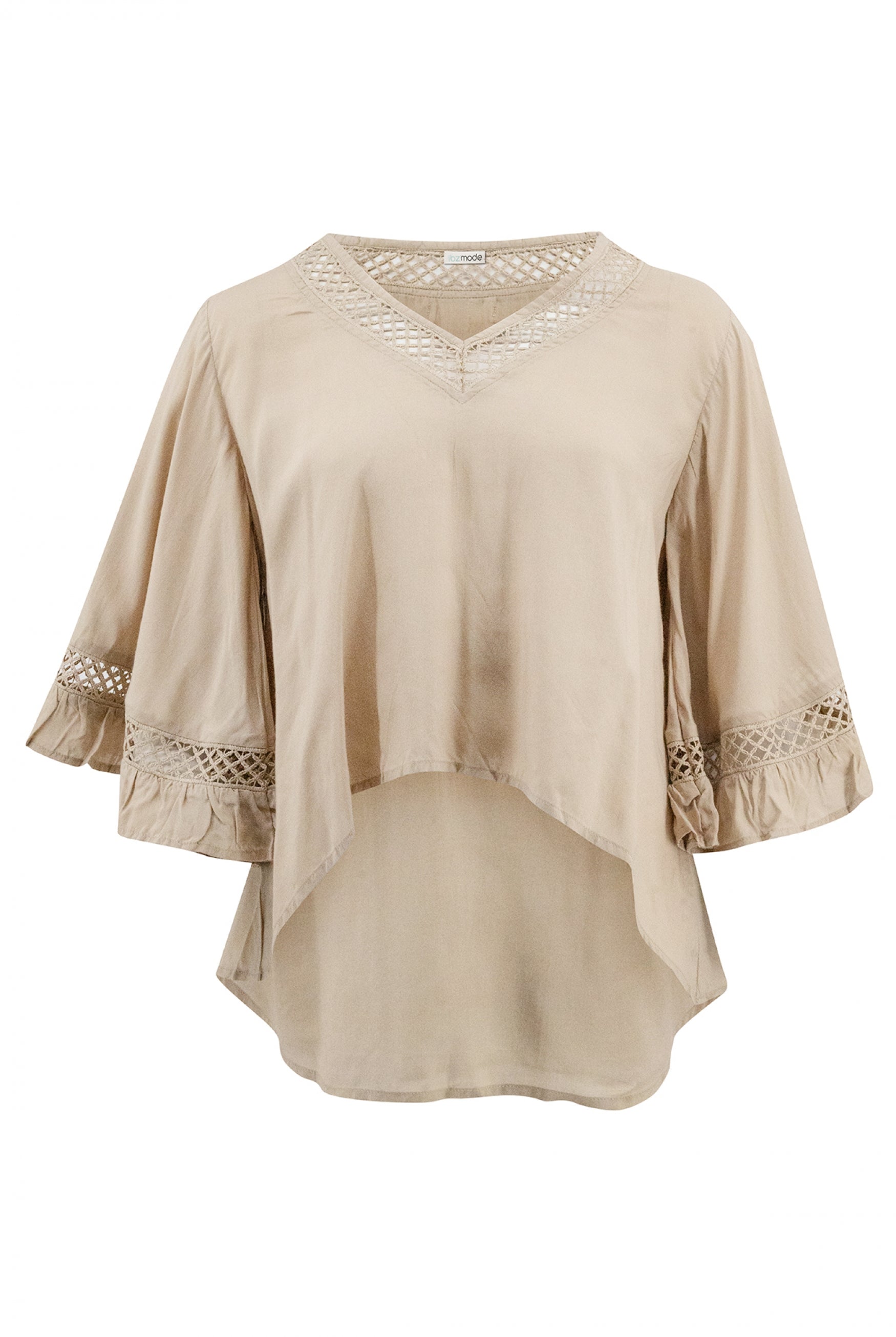 Bohemian top in taupe van ibzmode, Brands of Ibiza