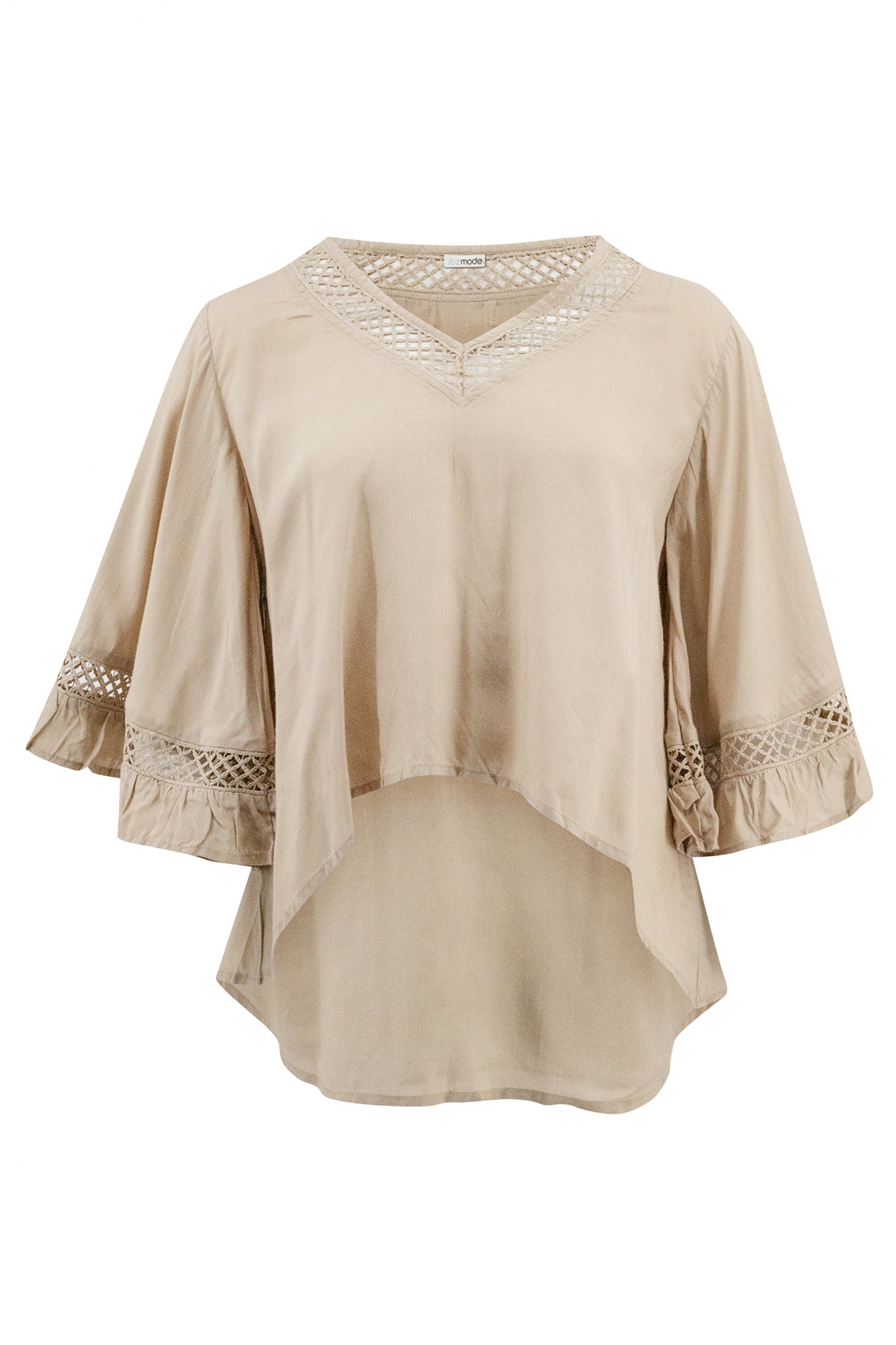 Bohemian top in taupe van ibzmode, Brands of Ibiza