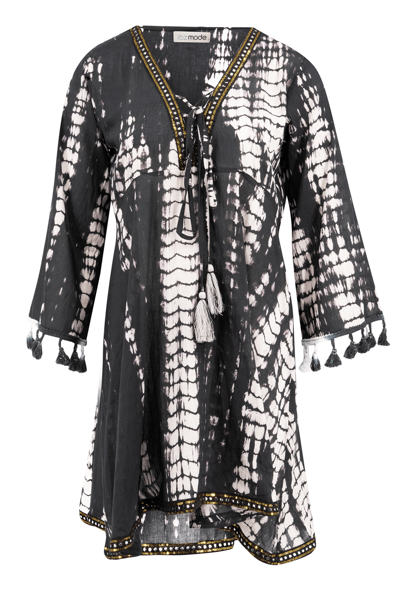 Vestido bohemio en tie dye negro de ibzmode, Marcas de Ibiza