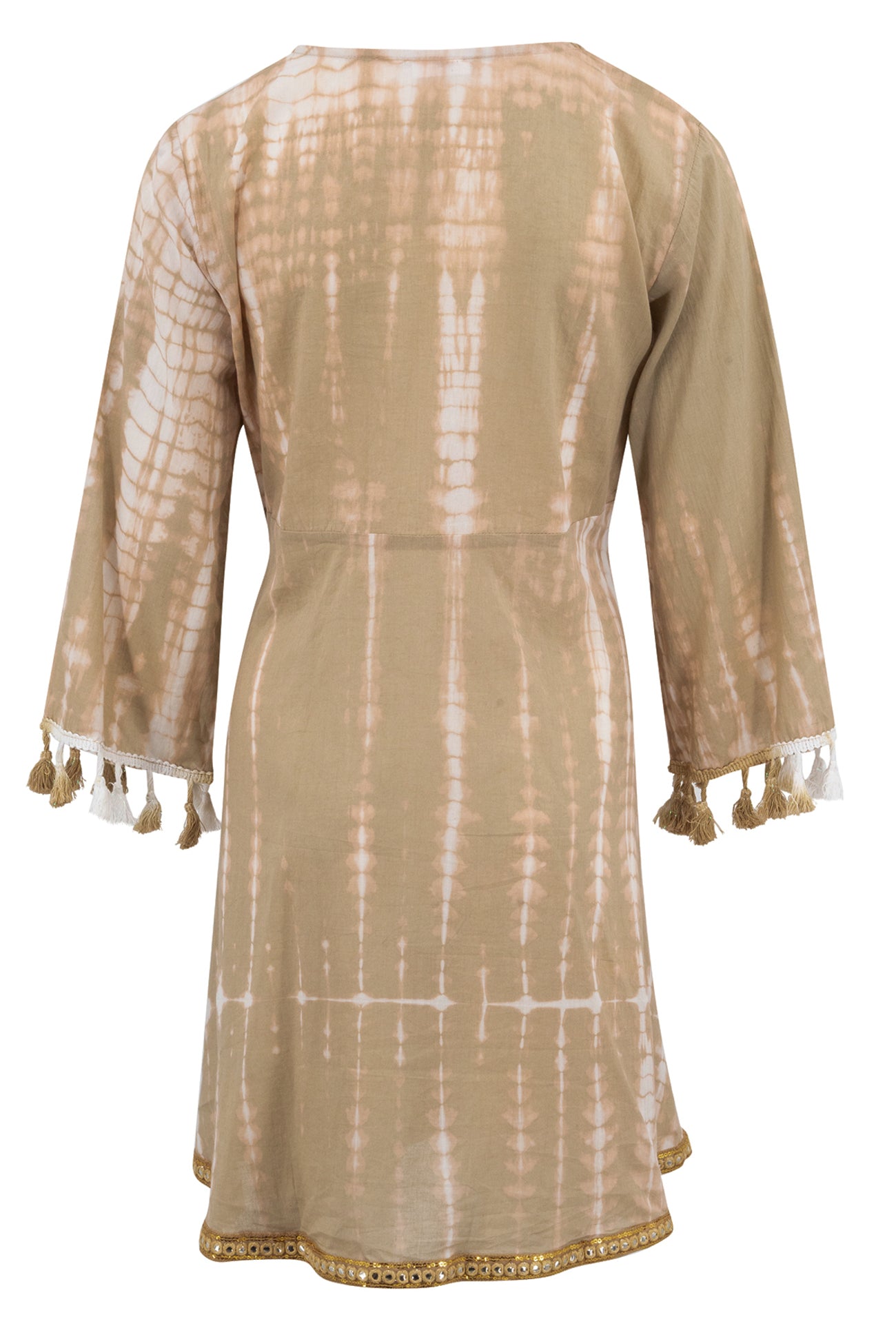 Bohemian jurk in tie dye taupe van ibzmode, Brands of Ibiza