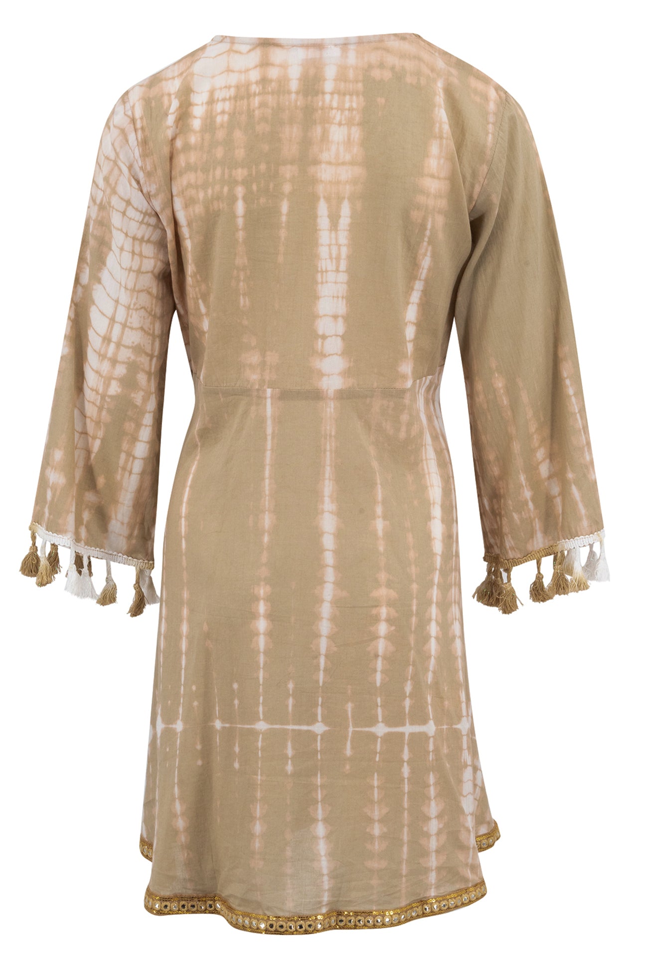 Bohemian jurk in tie dye taupe van ibzmode, Brands of Ibiza