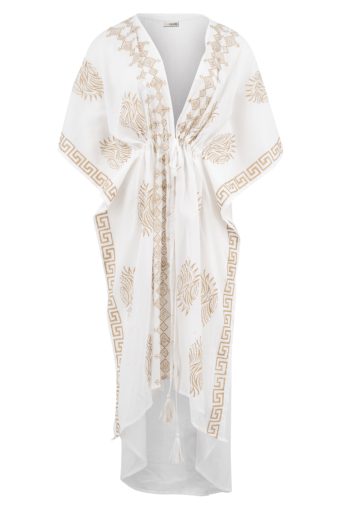 Bohemian kimono in white van ibzmode, Brands of Ibiza