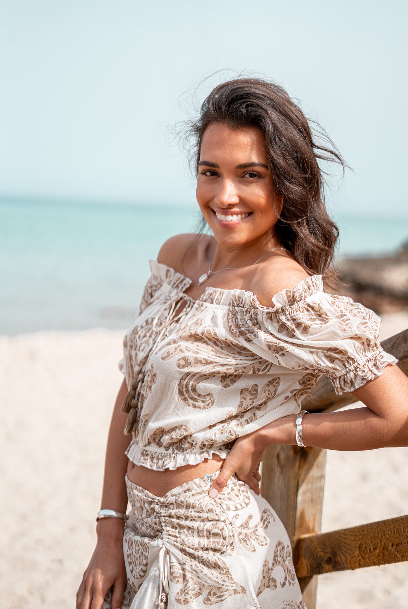 Bohemian top in taupe van ibzmode, Brands of Ibiza