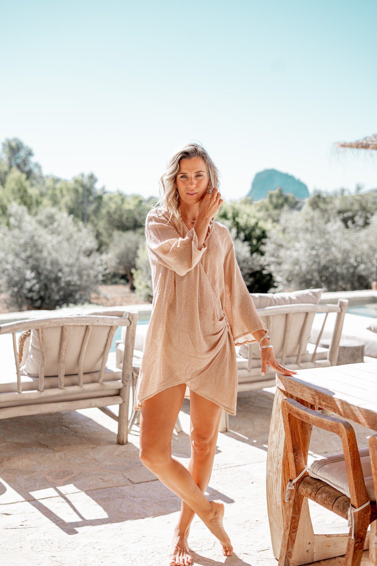 Bohemian jurk in sand van ibzmode, Brands of Ibiza