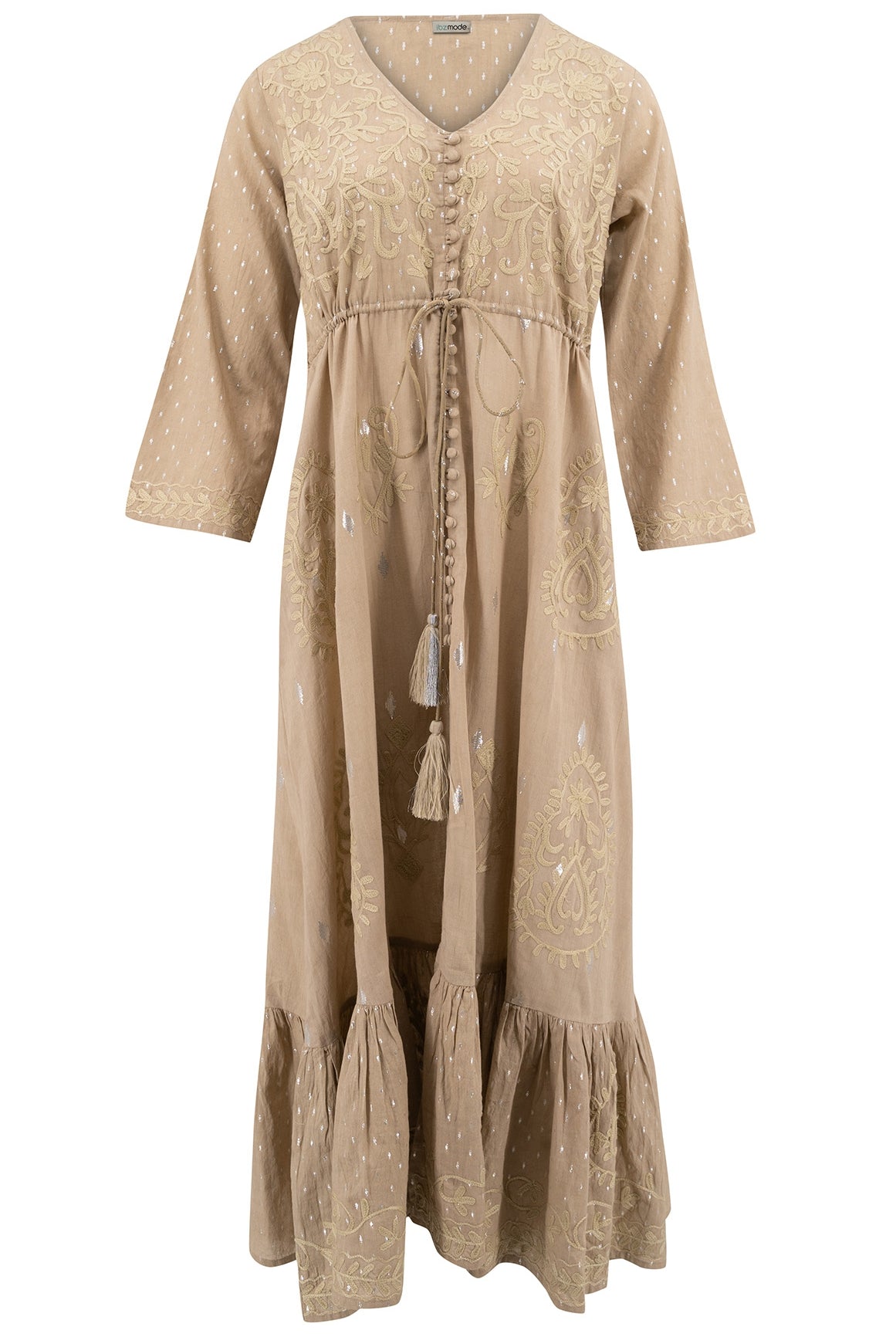 Bohemian jurk in taupe van ibzmode, Brands of Ibiza