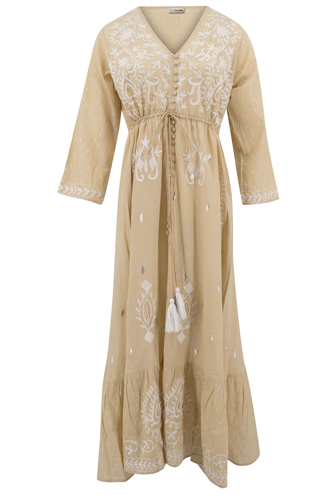 Bohemian jurk in sand van ibzmode, Brands of Ibiza