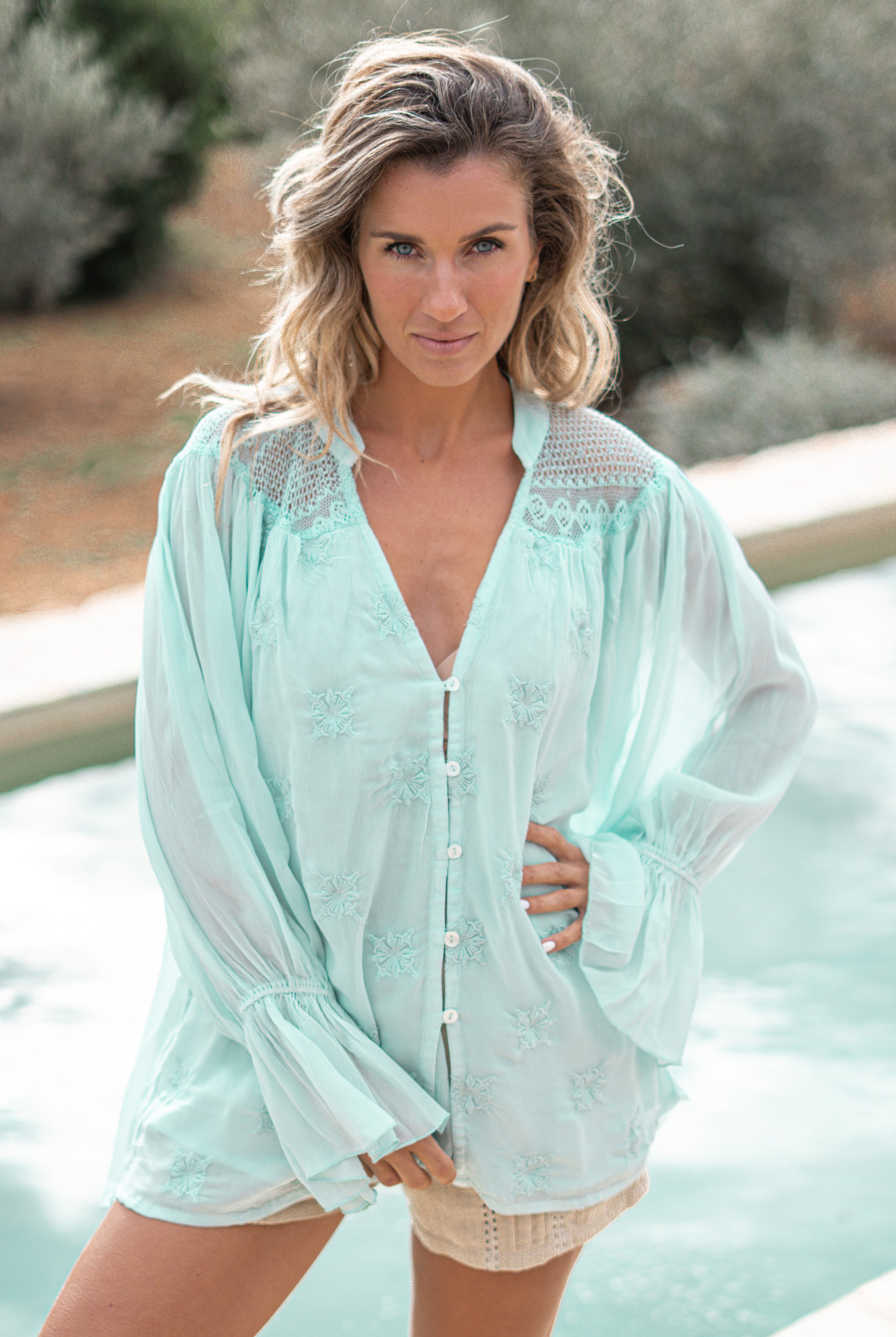 Bohemian blouse in mint van ibzmode, Brands of Ibiza