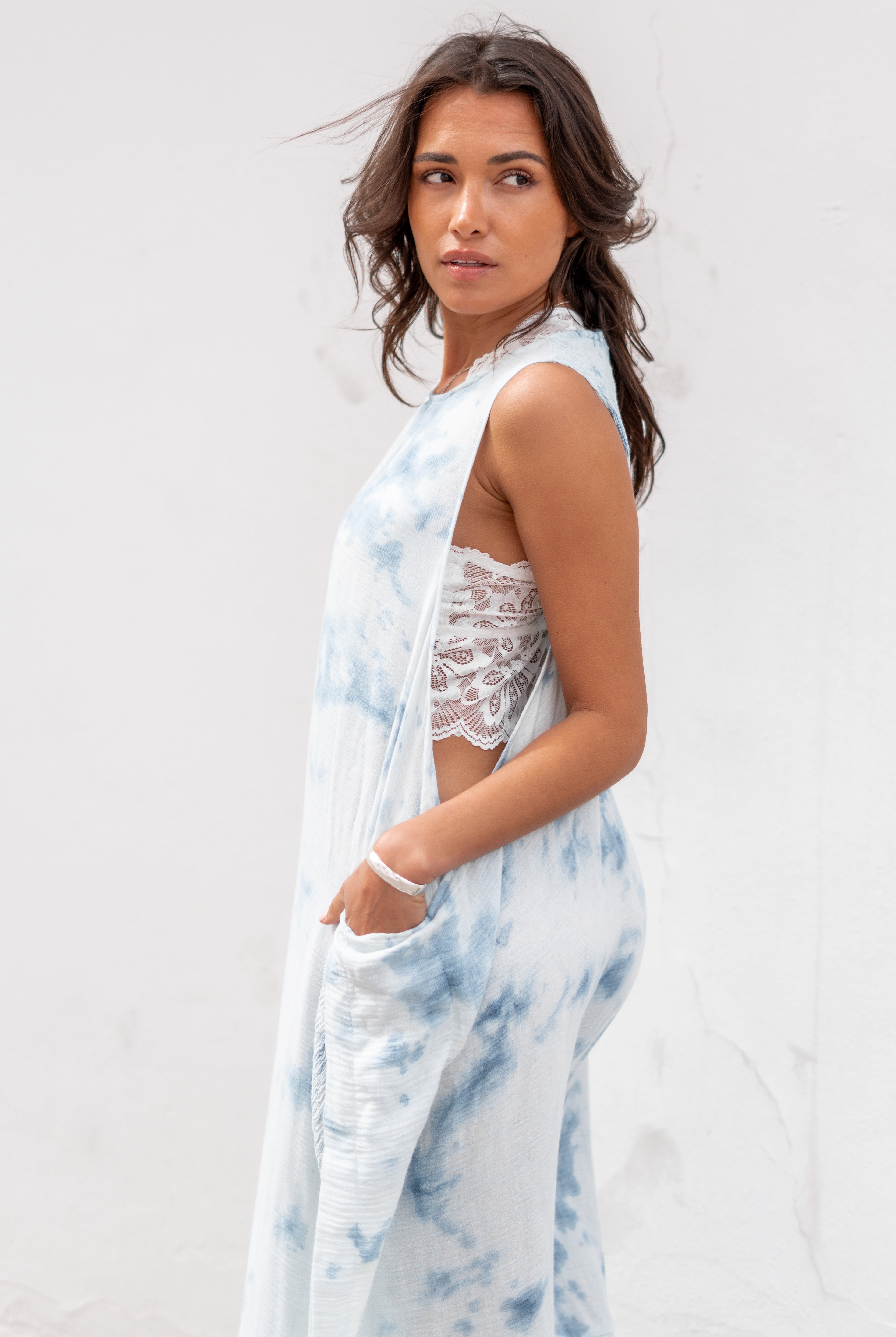 Bohemian dress in blue tie dye from ibzmode, Brands of Ibiza