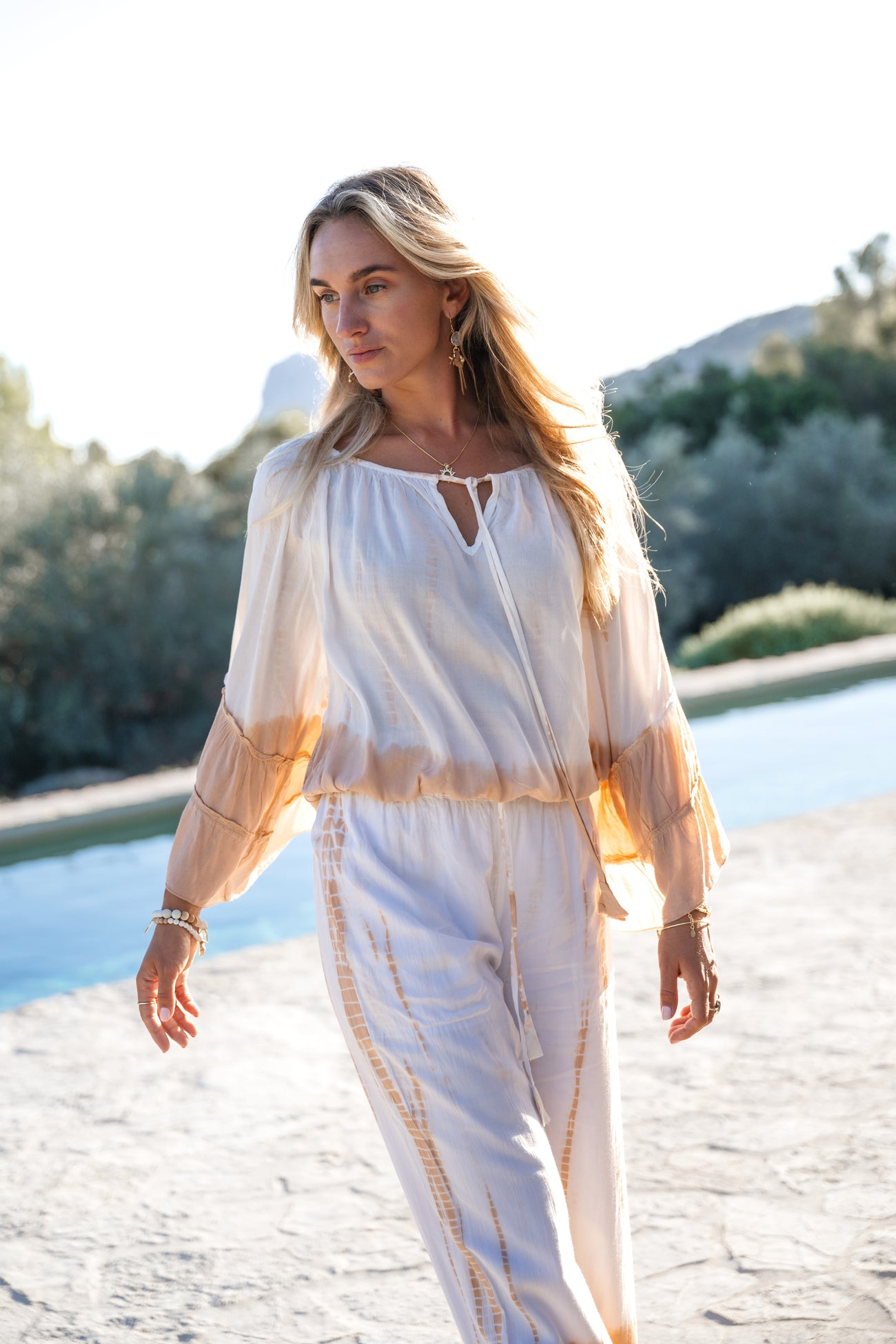 Ibizamode Bohemian Blush powder tie dye off shoulder viscose blouse