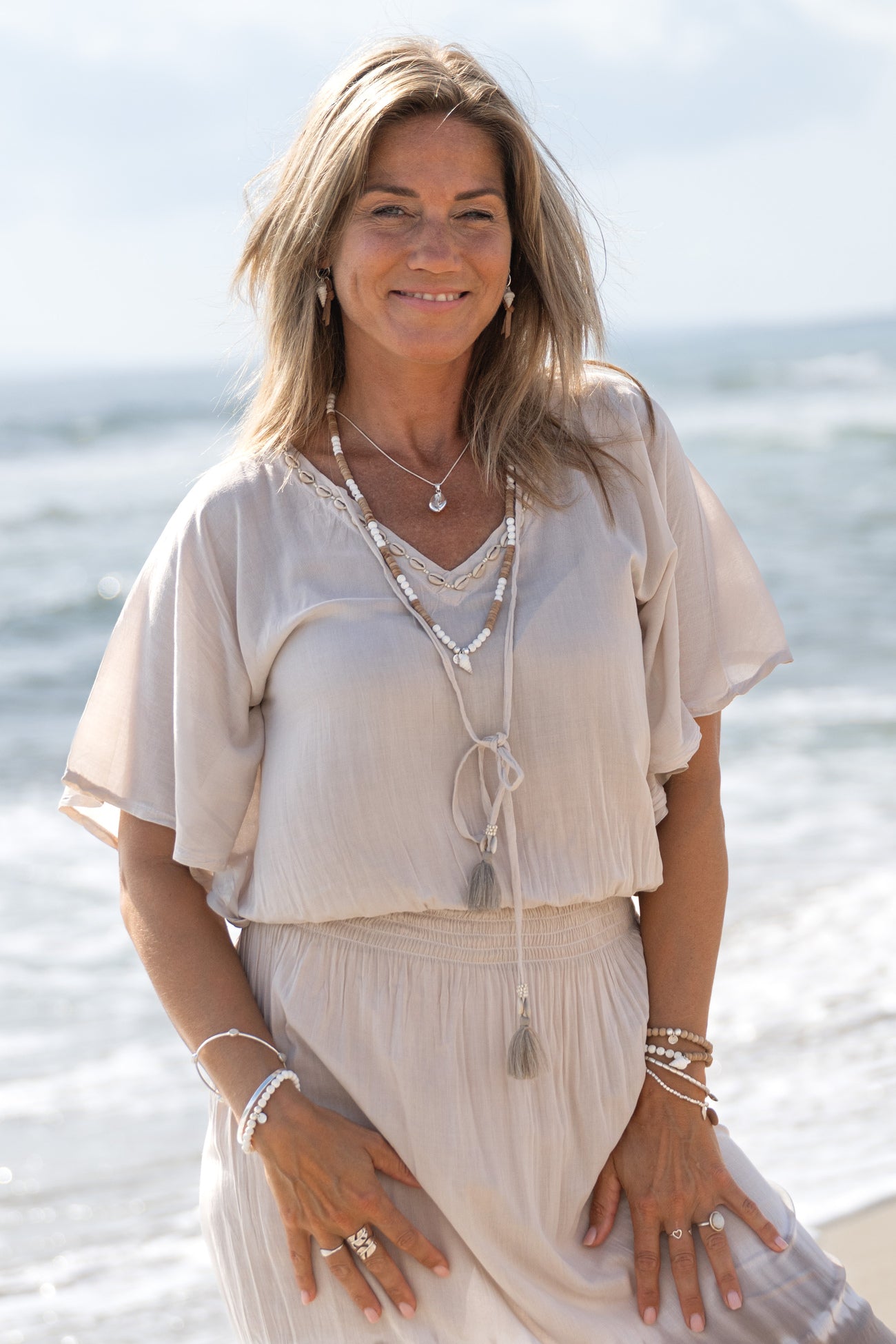 Ibizamode Dress Jen Aurelia Ivory with airy ombre look and feminine summer fit