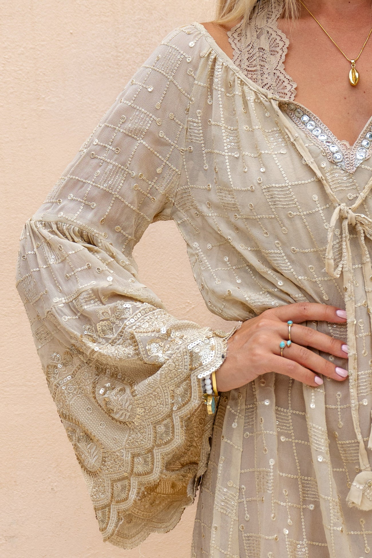 Ibzmode Tunic Amara Lunara Sand with subtle shimmer detail