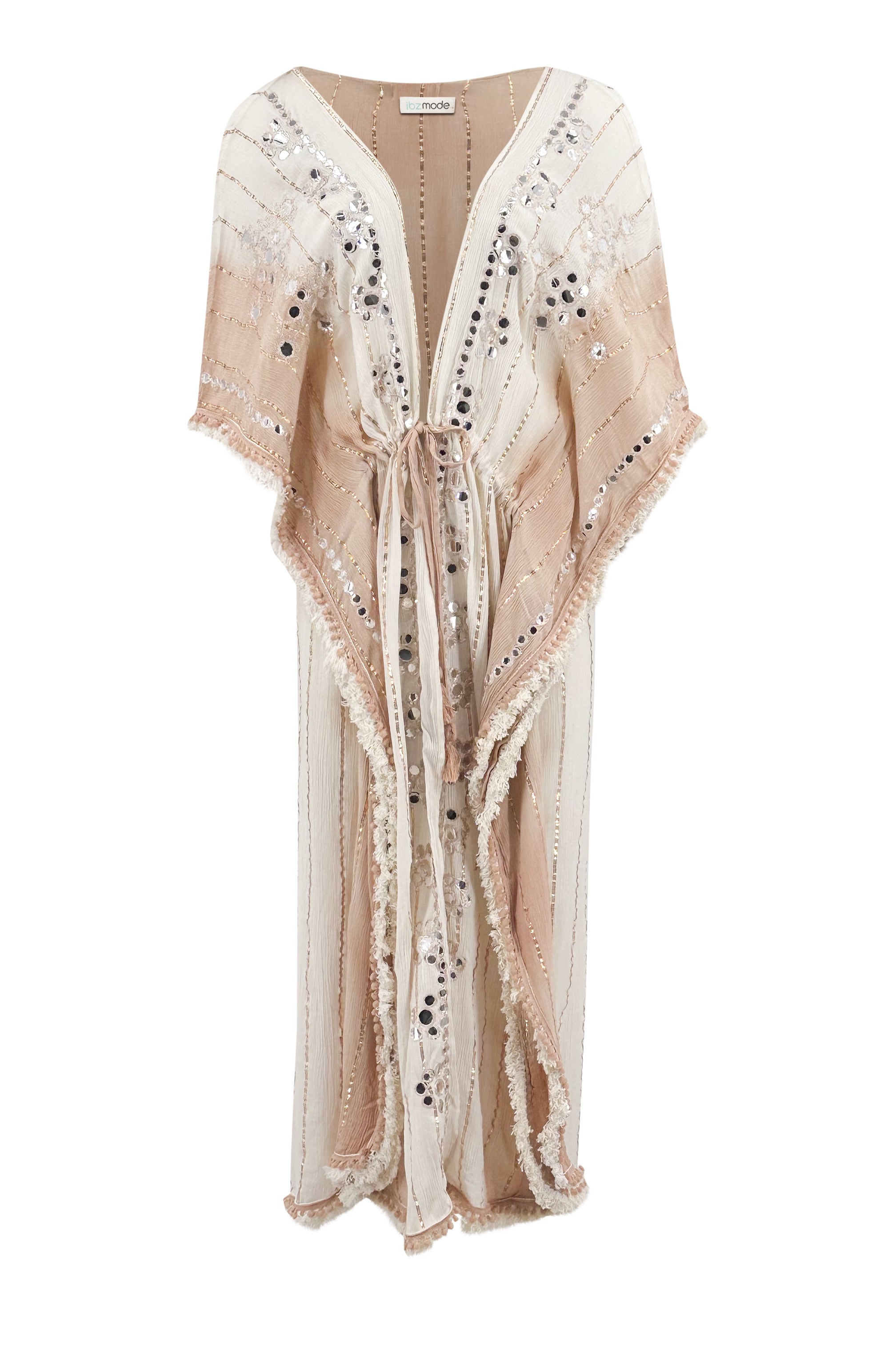 Bohemian kimono in white beige van ibzmode, Brands of Ibiza