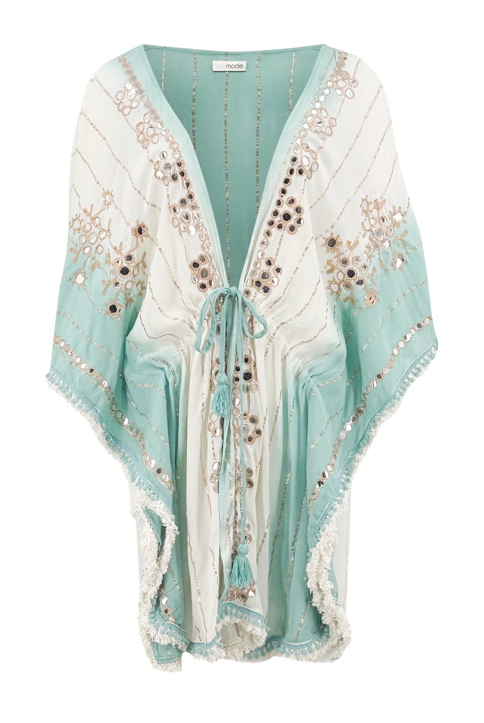 Bohemian kimono in white aqua van ibzmode, Brands of Ibiza
