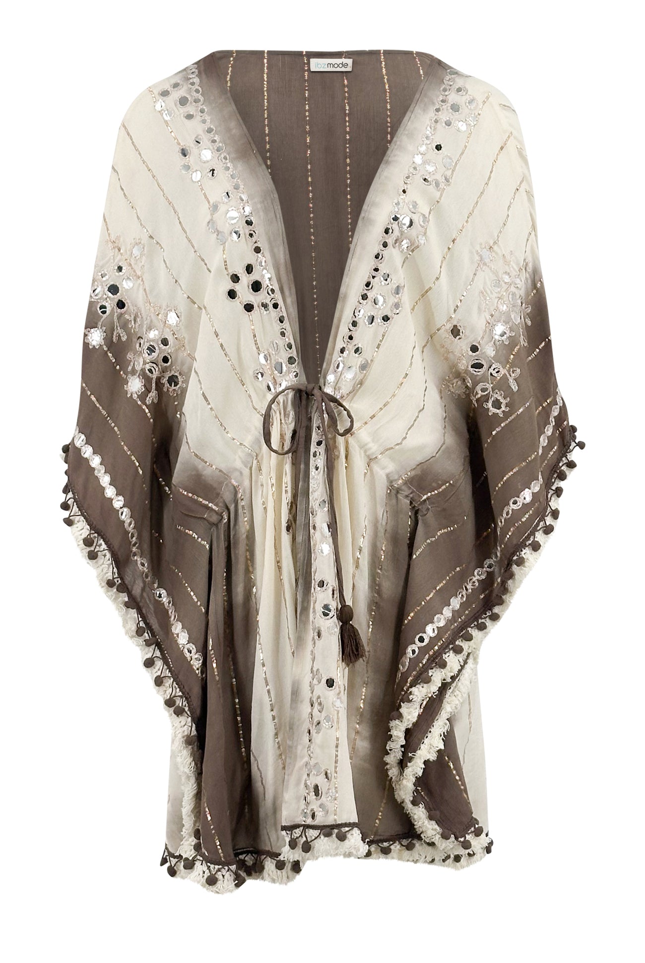 Bohemian kimono in beige brown van ibzmode, Brands of Ibiza