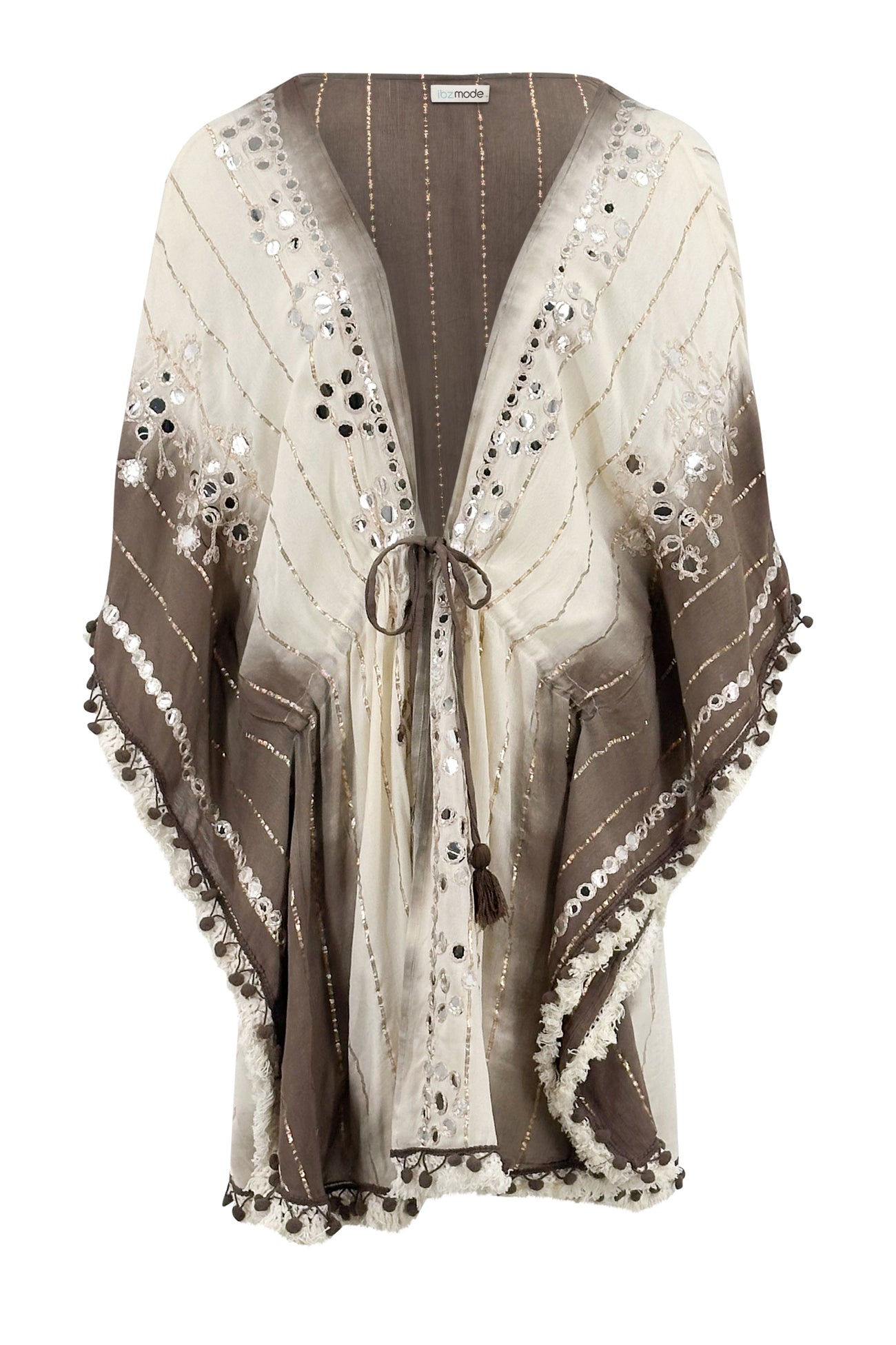 Bohemian kimono in beige brown van ibzmode, Brands of Ibiza