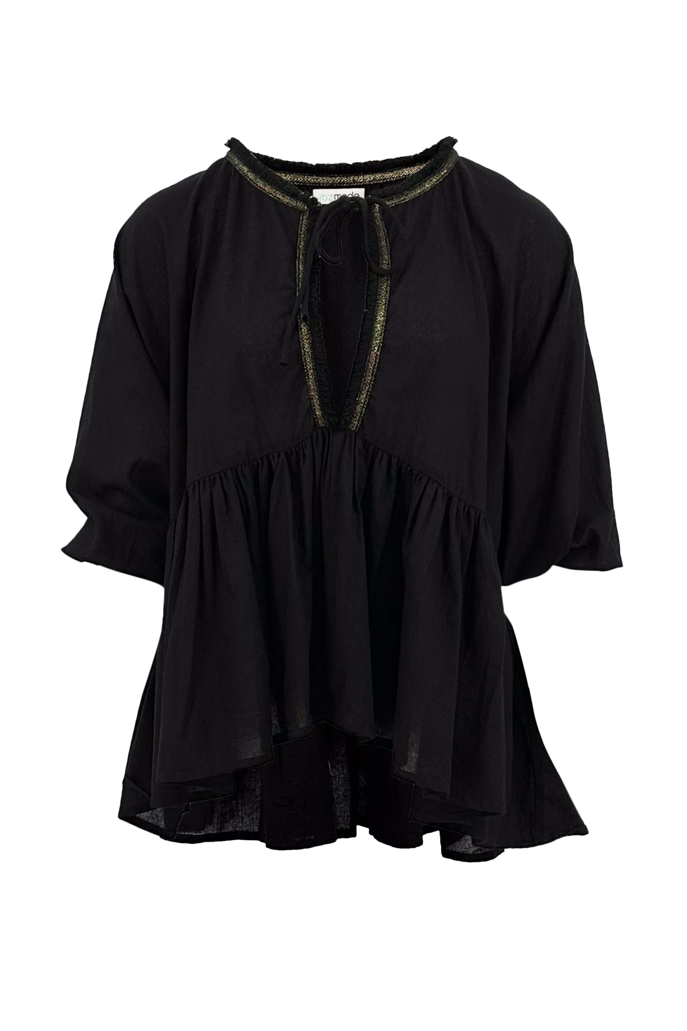 Bohemian blouse in black van ibzmode, Brands of Ibiza