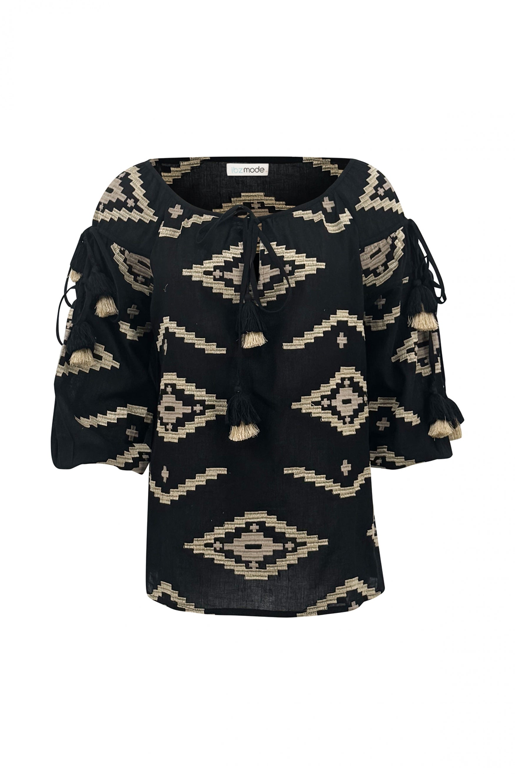 Bohemian blouse in black van ibzmode, Brands of Ibiza