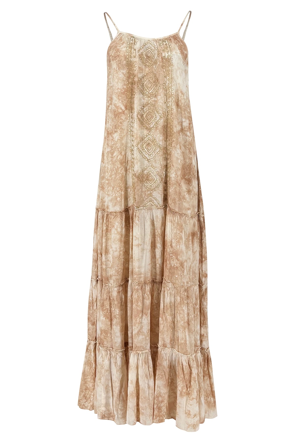 Ibizamode Bohemian Blush beige tie dye viscose strap dress