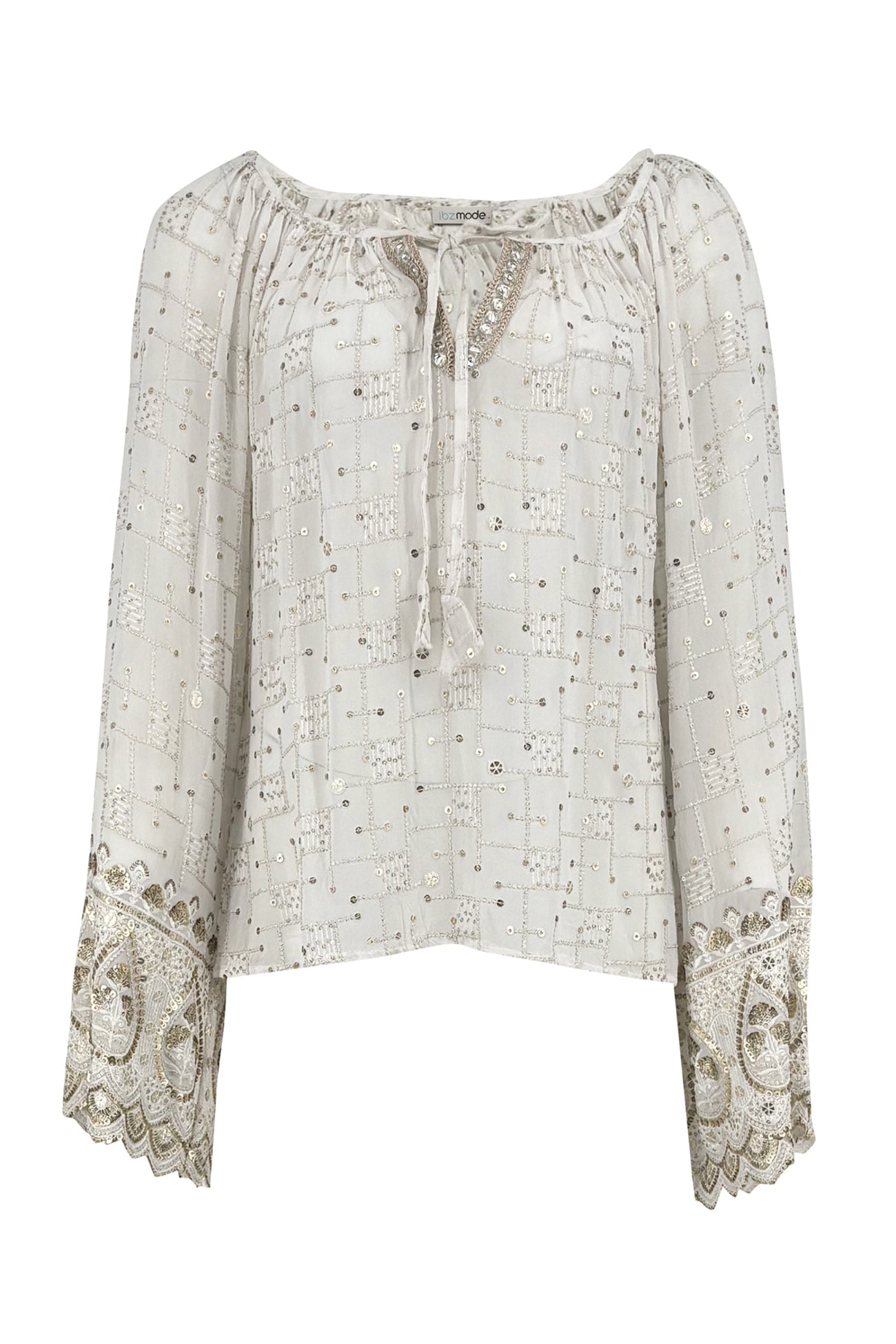 Ibzmode Blouse Tavia Lunara White with subtle shimmer detail
