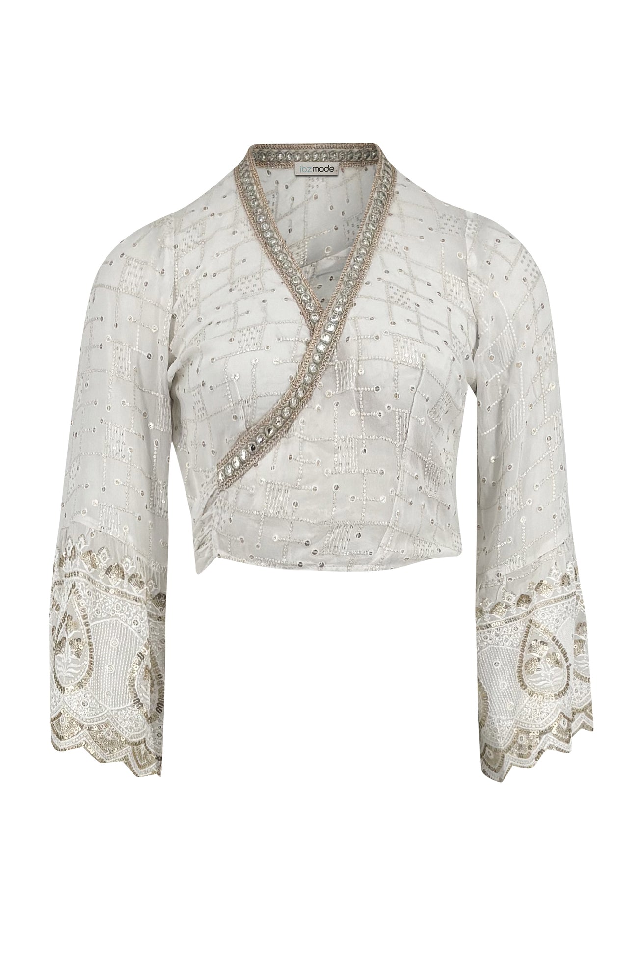 Ibzmode Wrap Top Darcia Lunara White with subtle shimmer detail