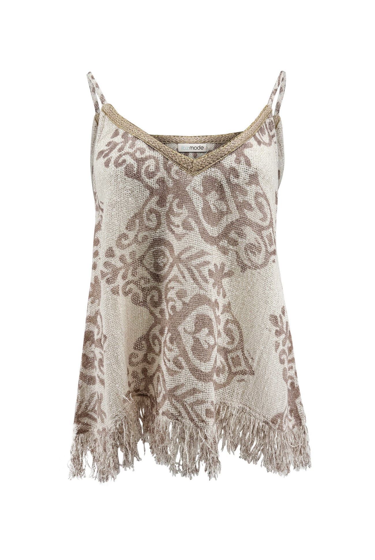 Ibizamode Strap Top Elaria Alvaria Taupe with subtle shimmer detai
