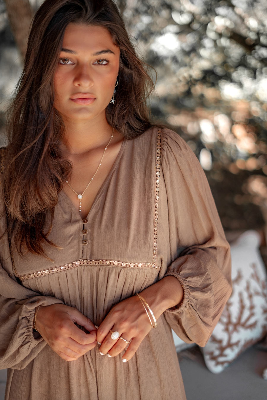 Bohemian blouse in taupe van ibzmode, Brands of Ibiza