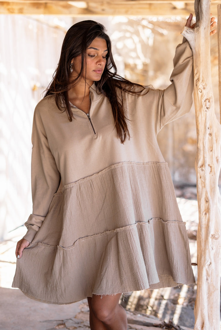 Bohemian jurk in taupe van ibzmode, Brands of Ibiza