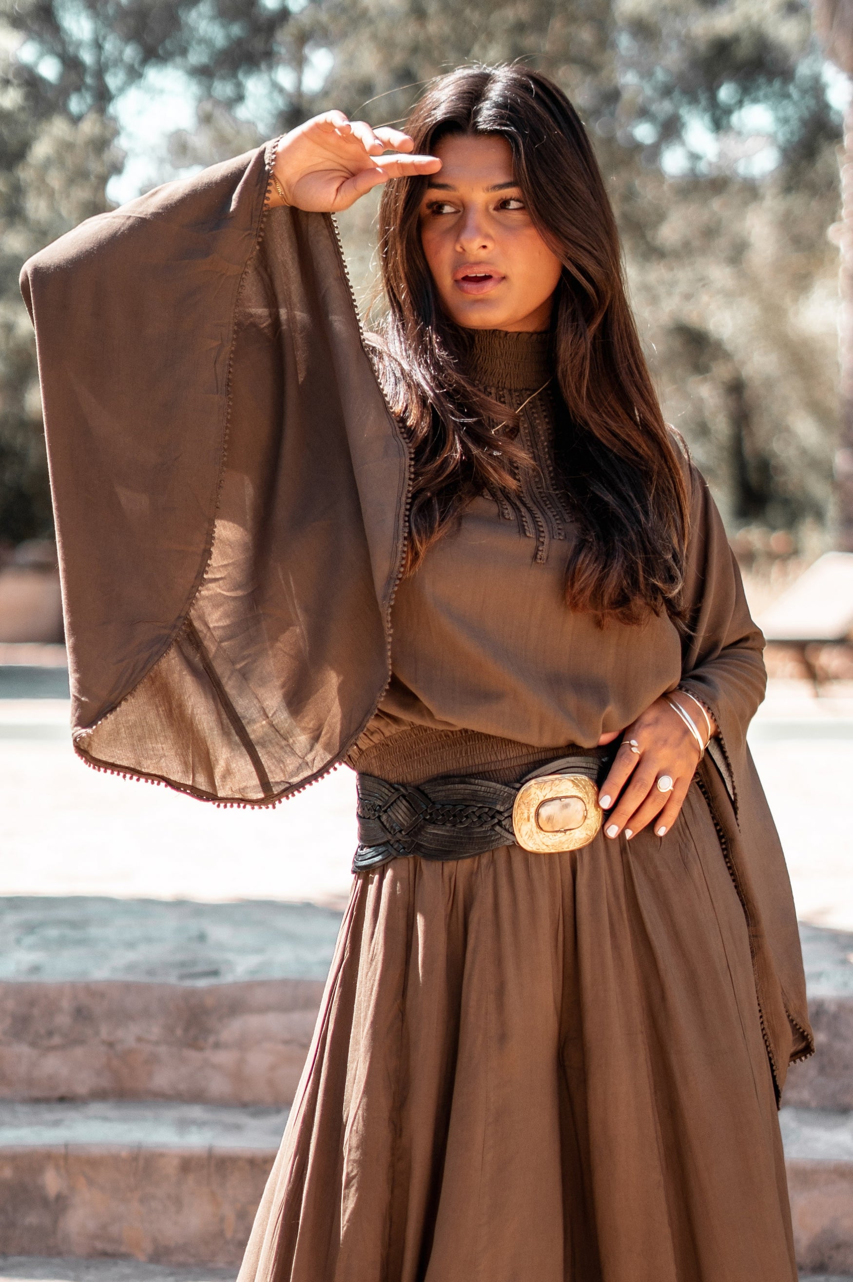 Bohemian top in dark taupe van ibzmode, Brands of Ibiza