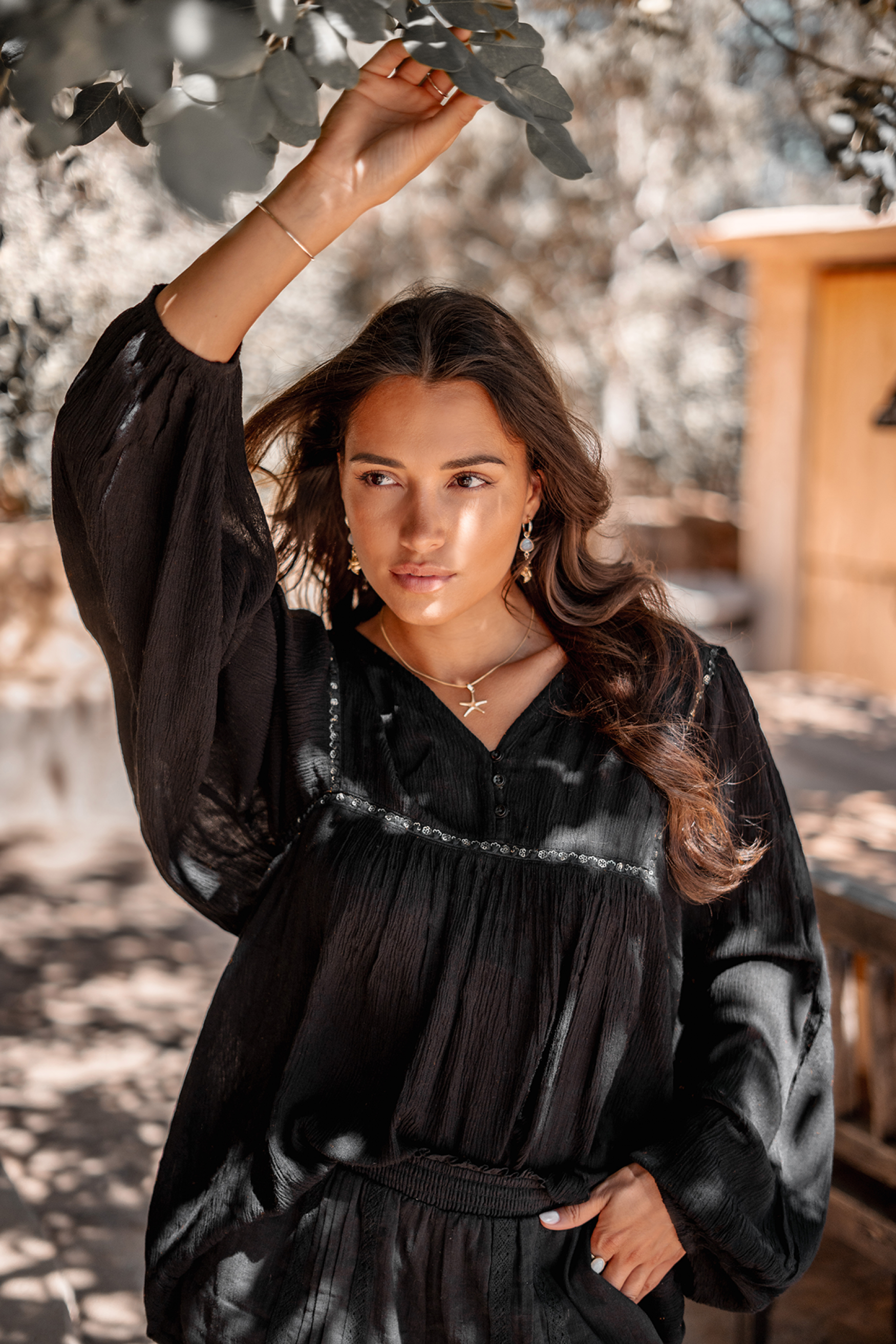 Bohemian blouse in black van ibzmode, Brands of Ibiza