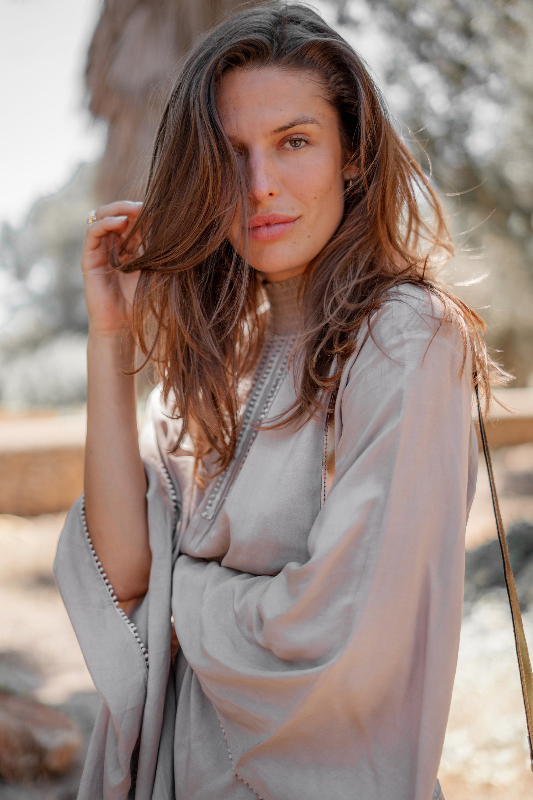 Bohemian top in light taupe van ibzmode, Brands of Ibiza