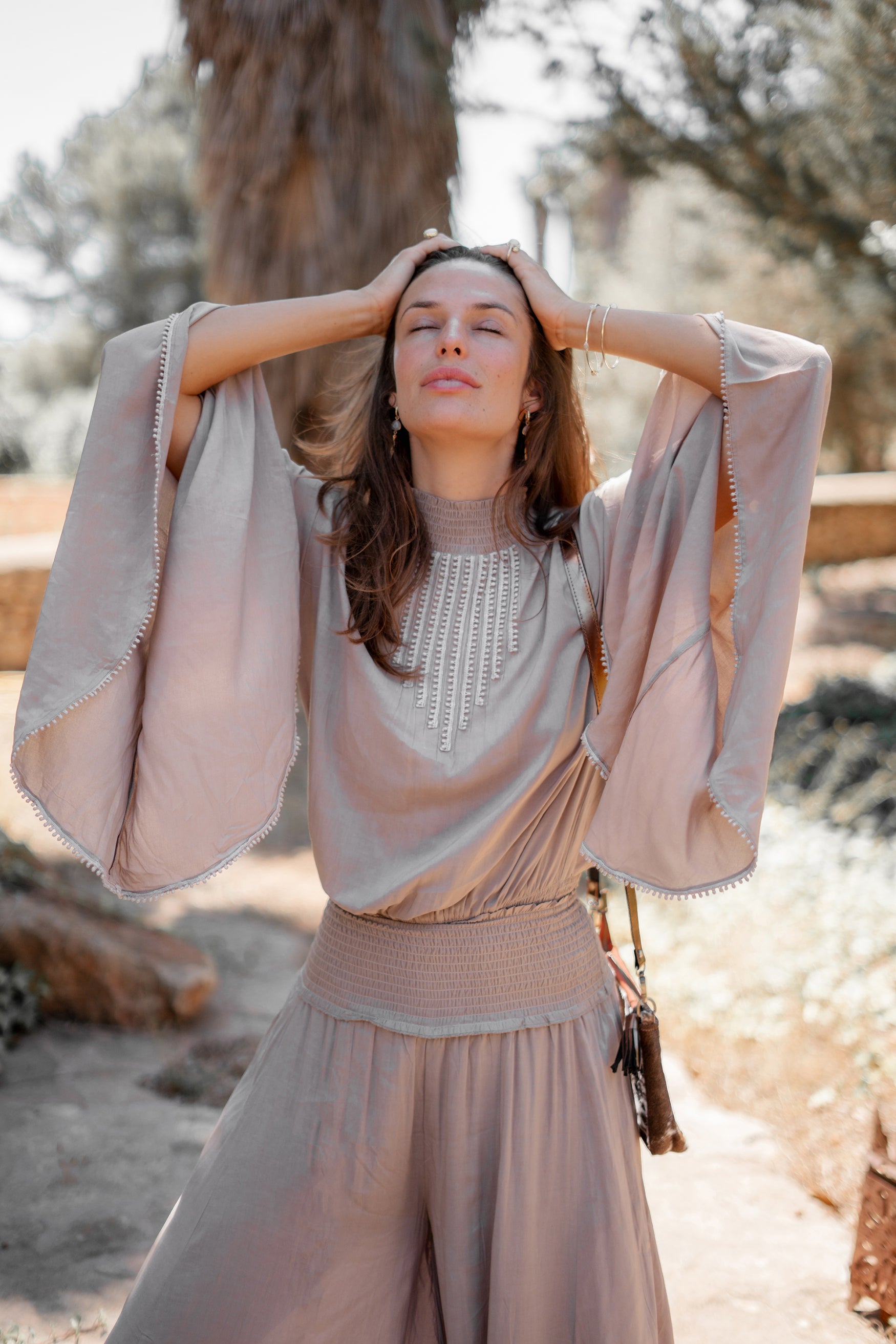 Bohemian top in light taupe van ibzmode, Brands of Ibiza