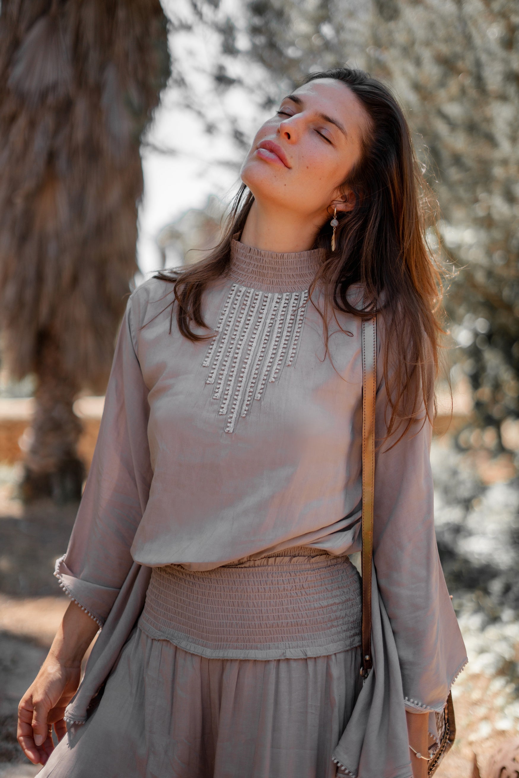 Bohemian top in light taupe van ibzmode, Brands of Ibiza