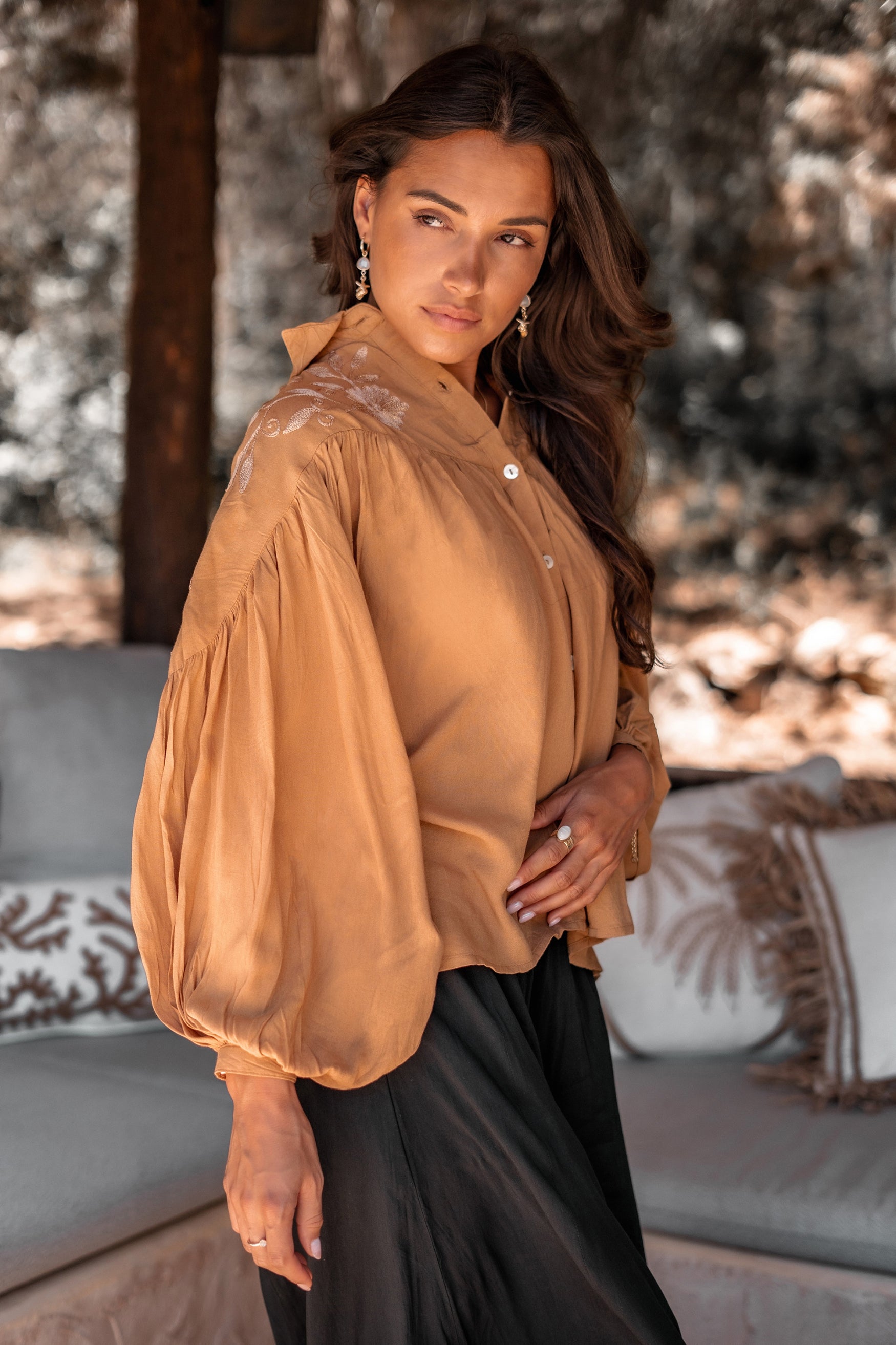 Bohemian blouse in brick van ibzmode, Brands of Ibiza