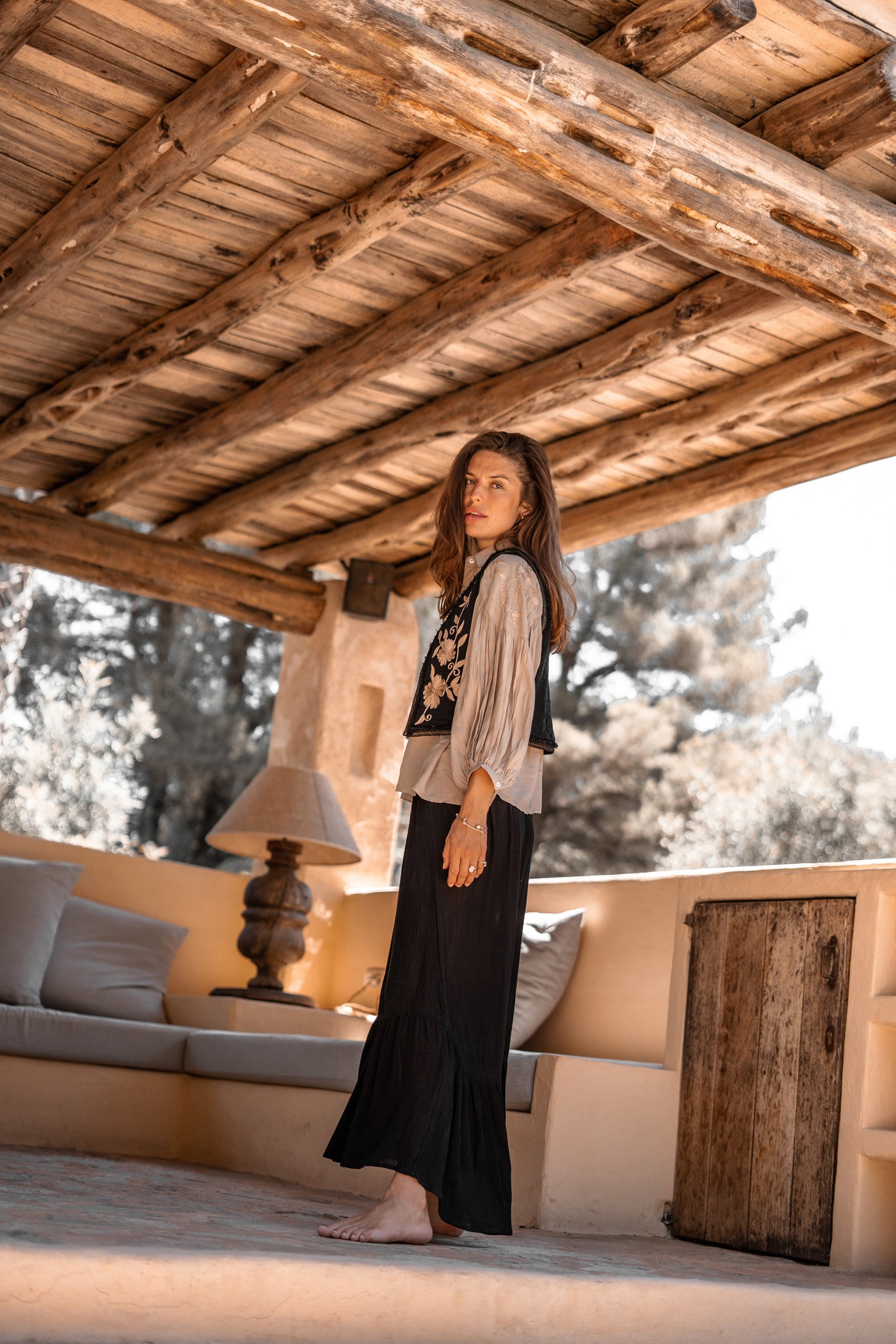 Bohemian blouse in light taupe van ibzmode, Brands of Ibiza