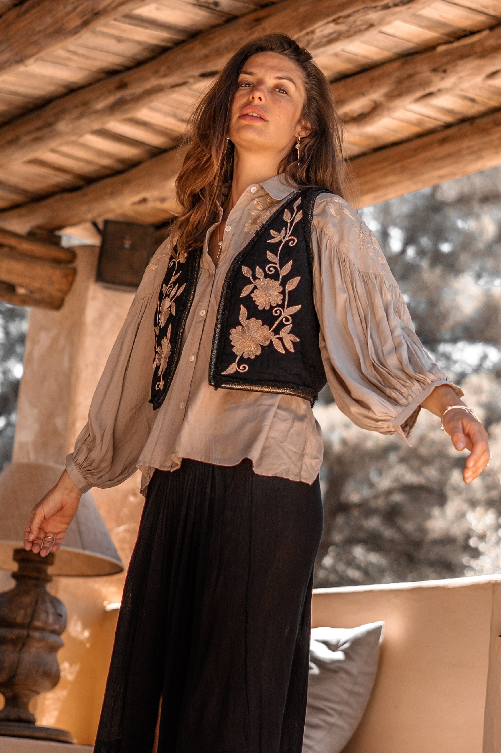 Bohemian blouse in light taupe van ibzmode, Brands of Ibiza