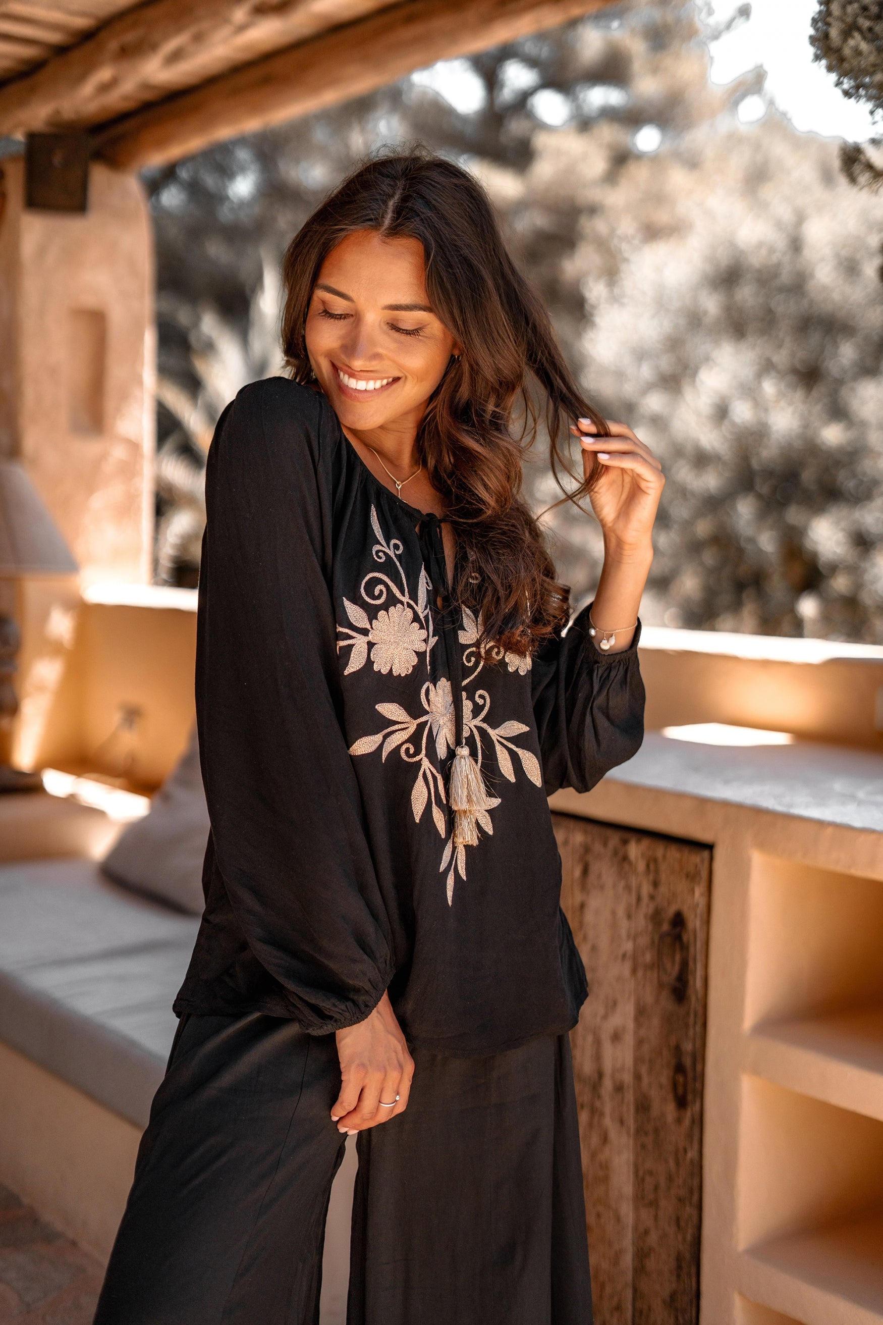Bohemian blouse in black van ibzmode, Brands of Ibiza