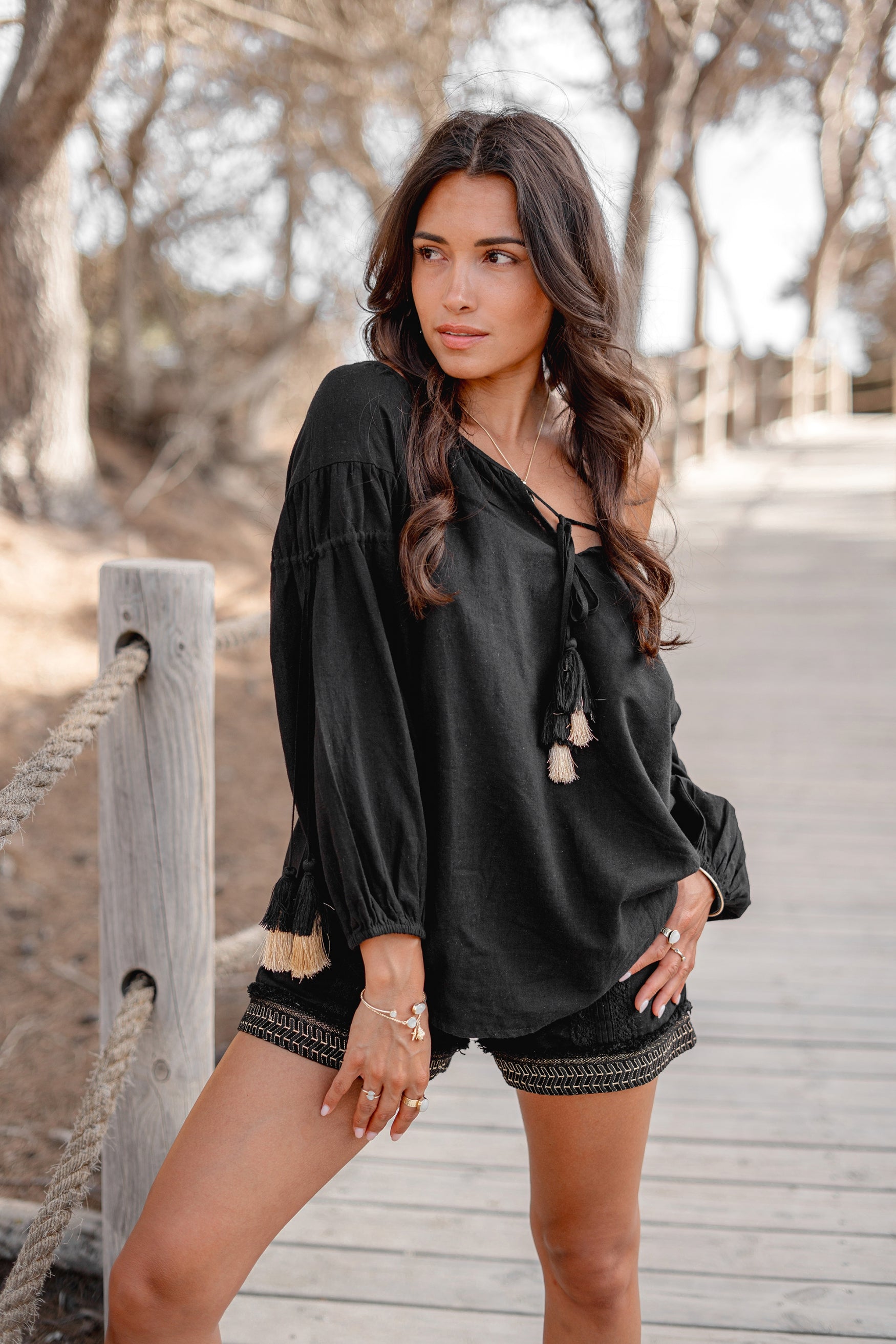 Bohemian blouse in black van ibzmode, Brands of Ibiza