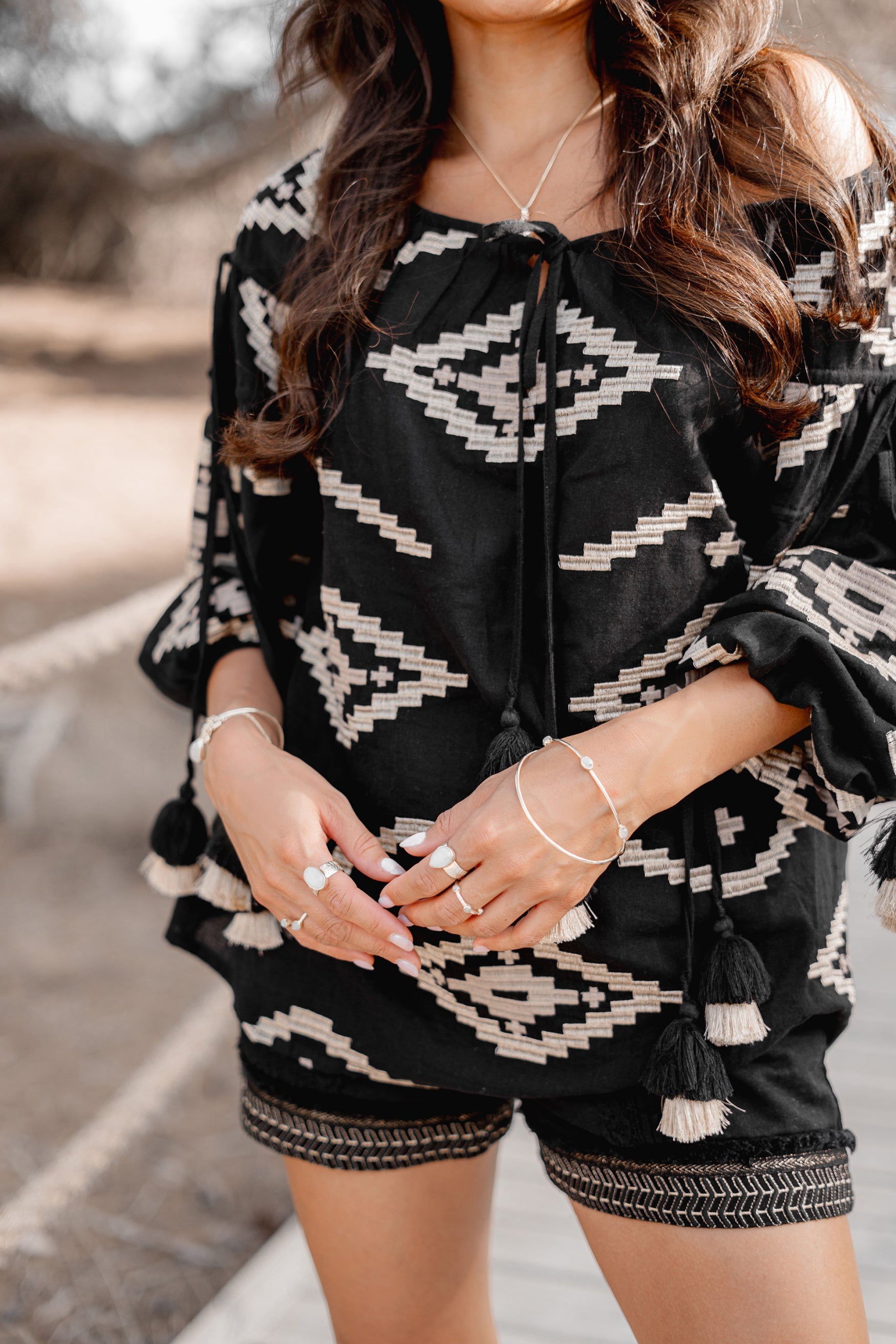 Bohemian blouse in black van ibzmode, Brands of Ibiza