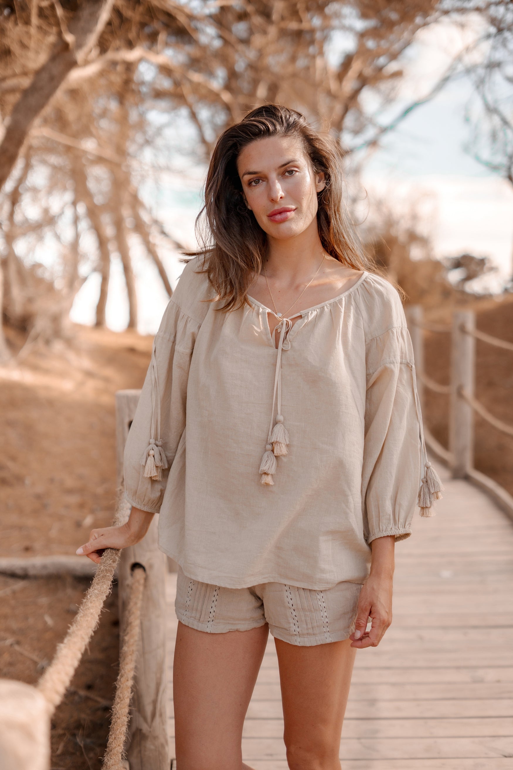 Bohemian blouse in sand van ibzmode, Brands of Ibiza