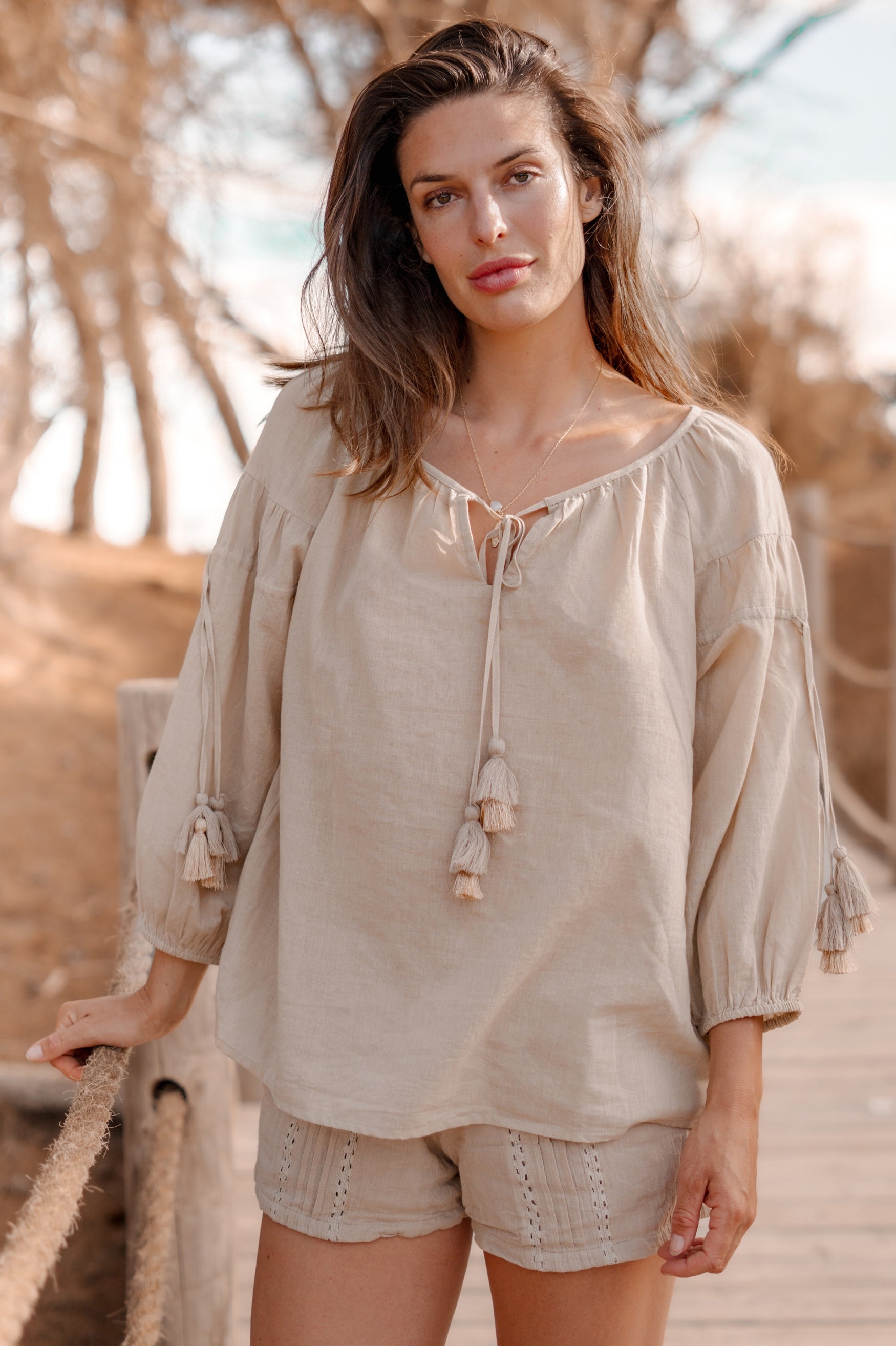 Bohemian blouse in sand van ibzmode, Brands of Ibiza