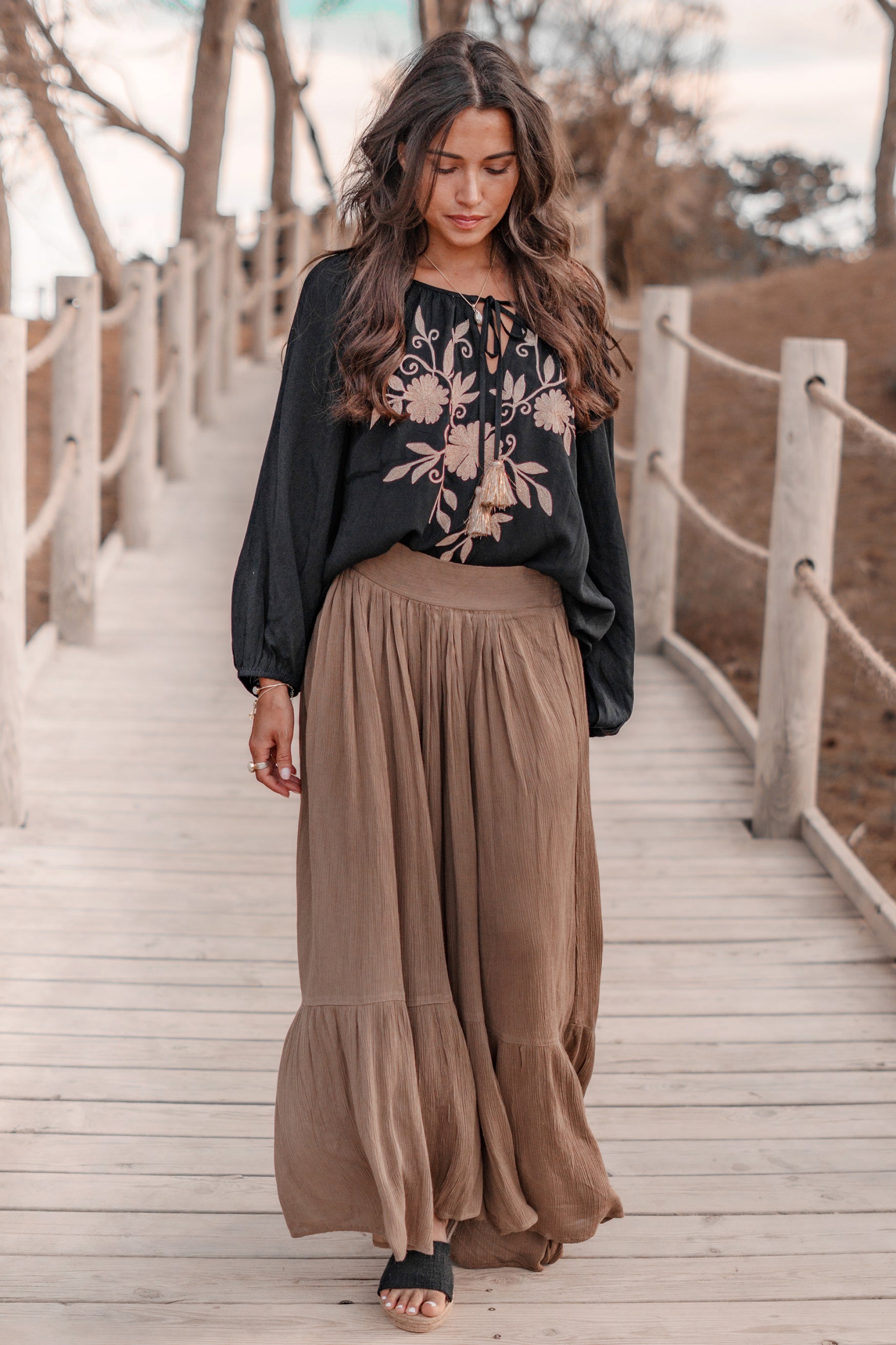 Bohemian rok in taupe van ibzmode, Brands of Ibiza