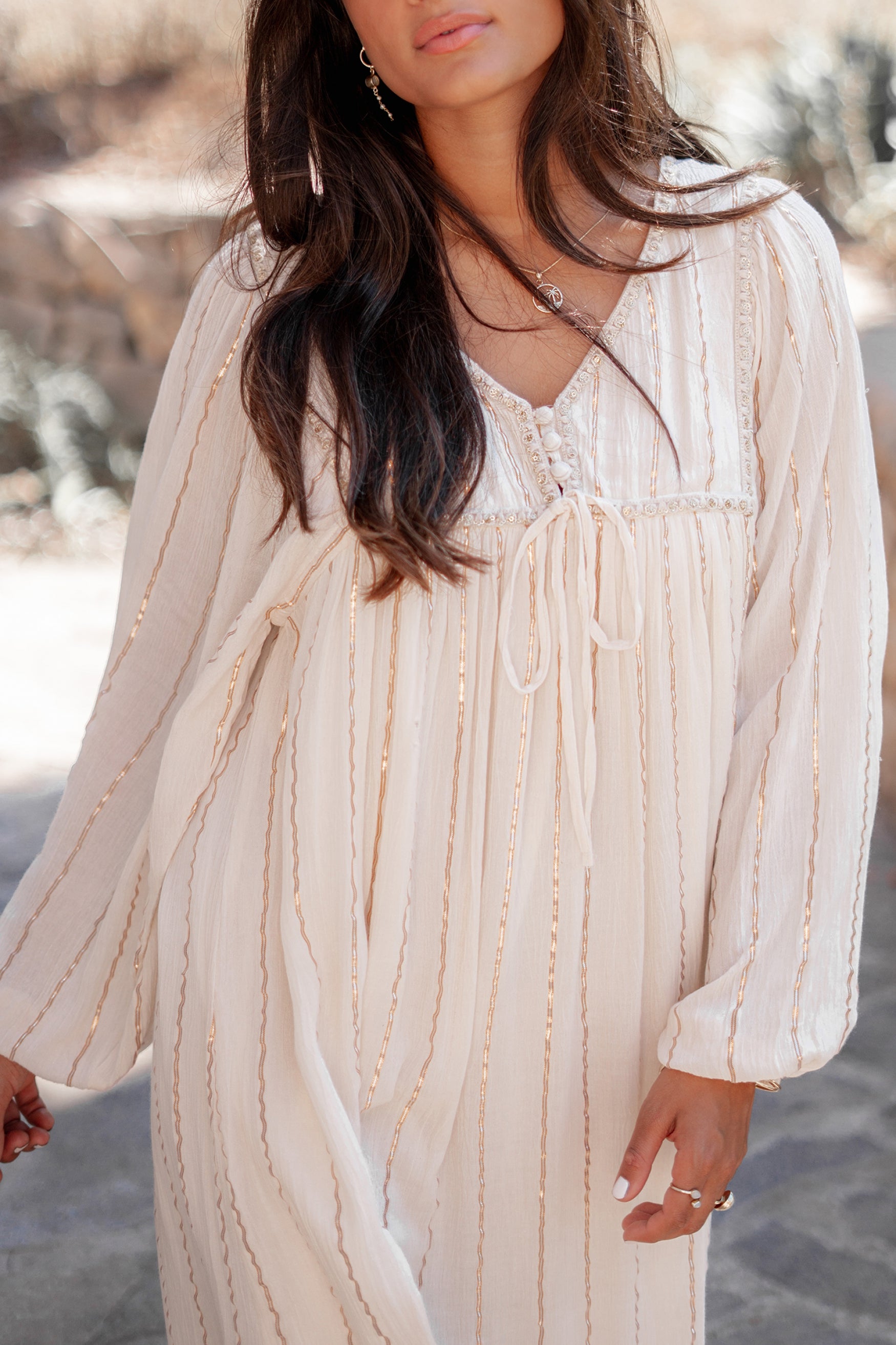 Bohemian jurk in ecru van ibzmode, Brands of Ibiza