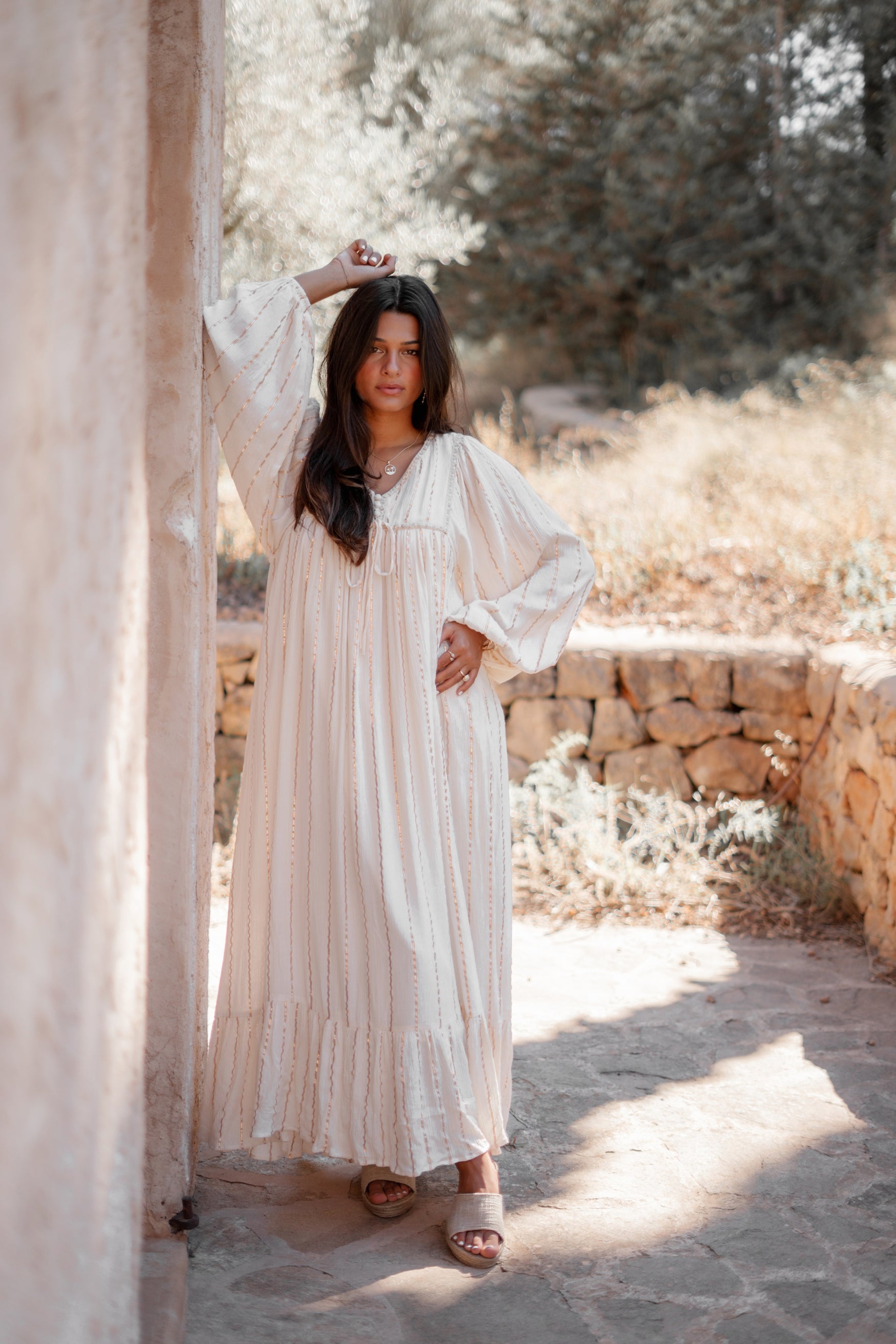 Bohemian jurk in ecru van ibzmode, Brands of Ibiza